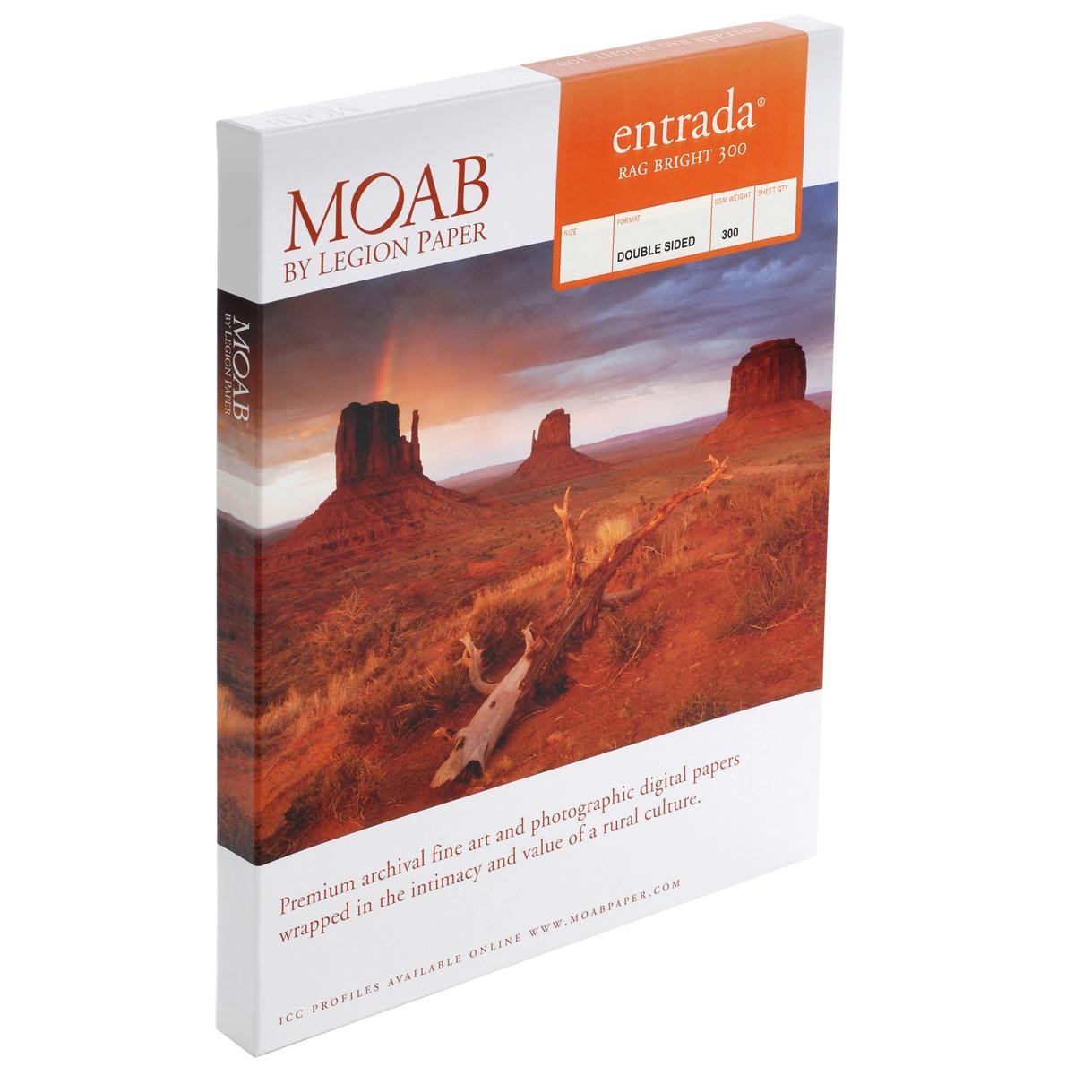 Moab Entrada Rag FineArt 2-Side Bright White Matte Inkjet Paper, 17×22″, 25 Shee
