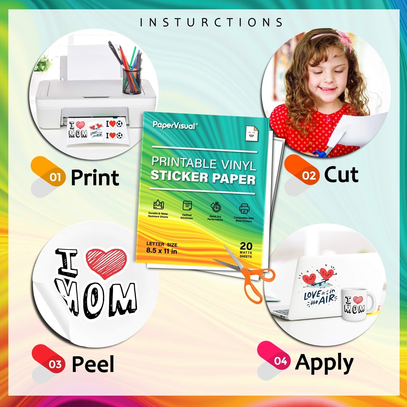 Printable Permanent Vinyl Paper – 20 Sticker Sheets For Printer – Matte White…