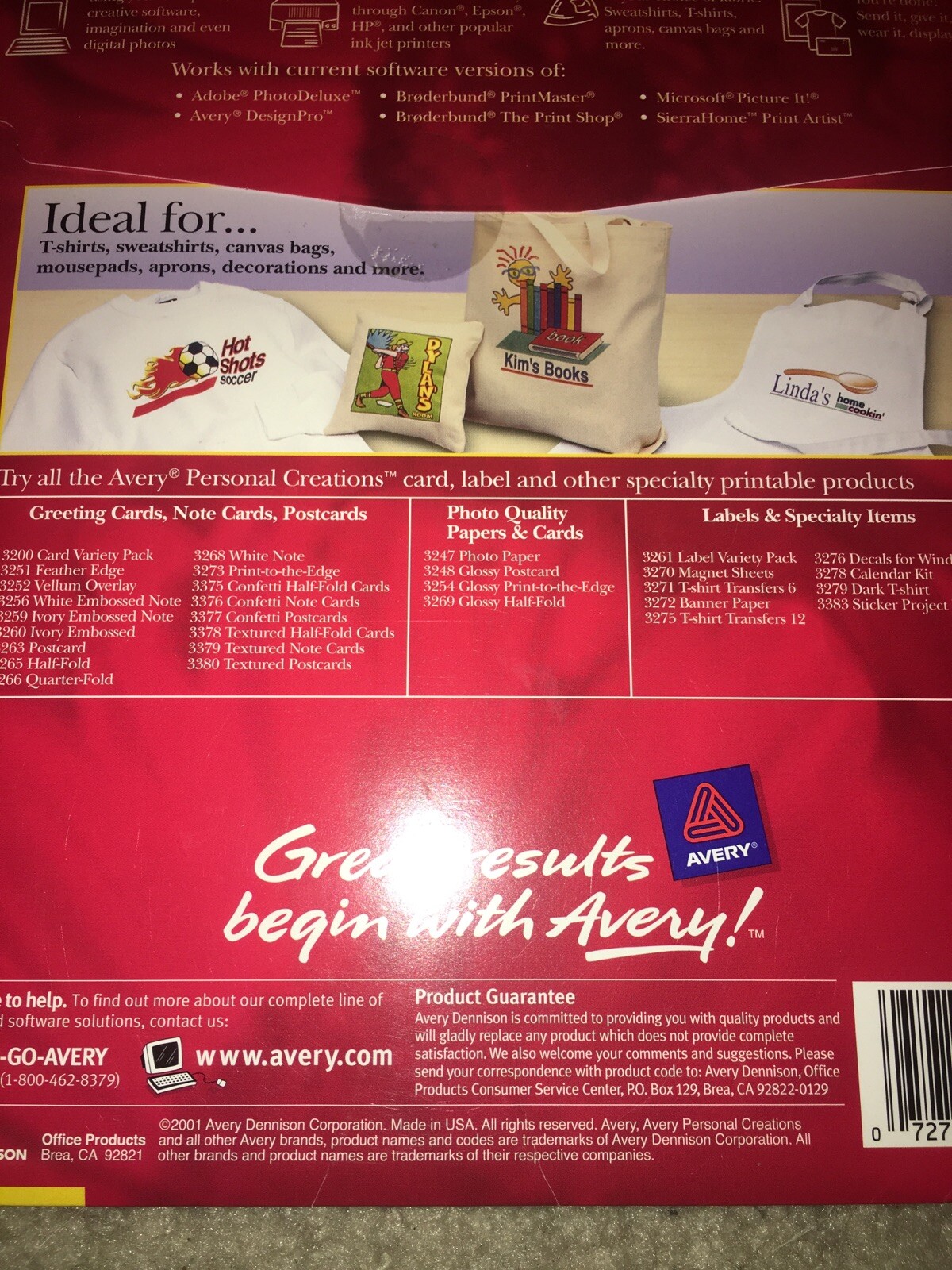 AVERY 3275~T-SHIRT TRANSFERS~PERSONALIZE FABRICS~IRON ON~INK JET NEW