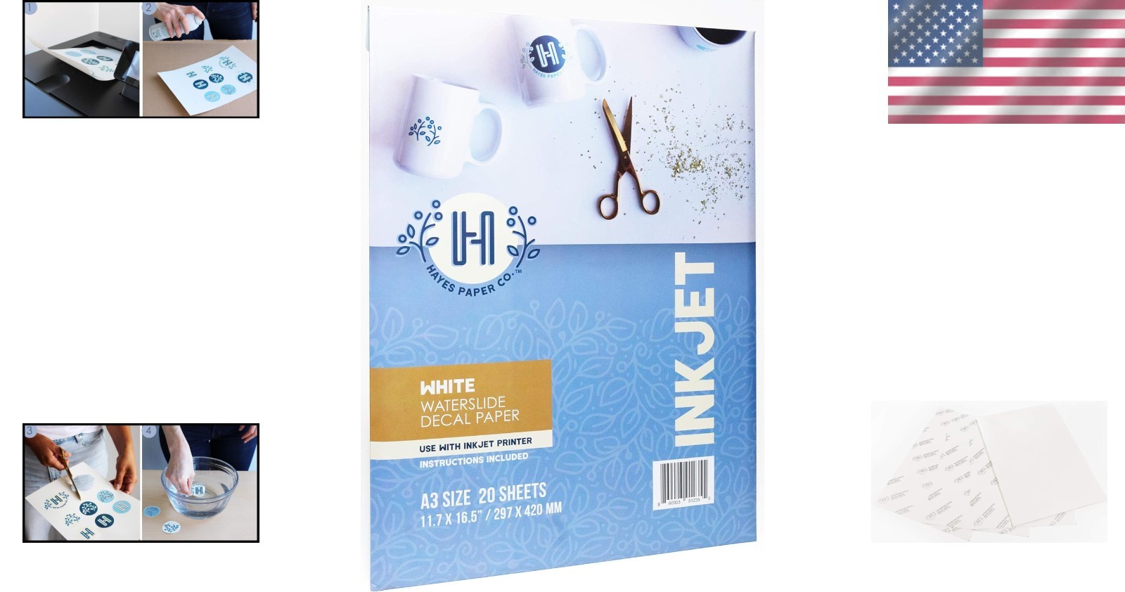 Waterslide Decal Paper Inkjet White A3 Size 20 Sheets