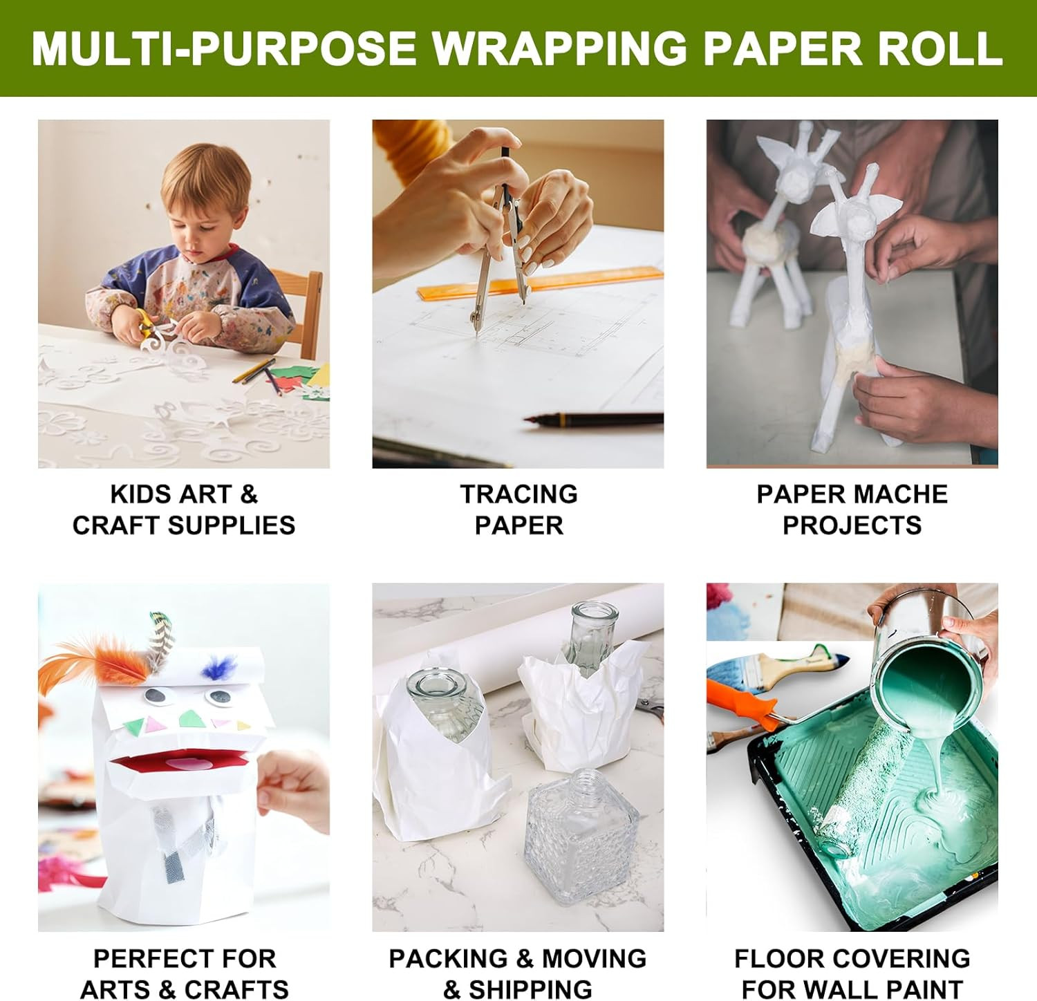 36″ X 1,200″(100′) White Kraft Paper Roll Banner Paper Craft Paper | 80GSM 55LB