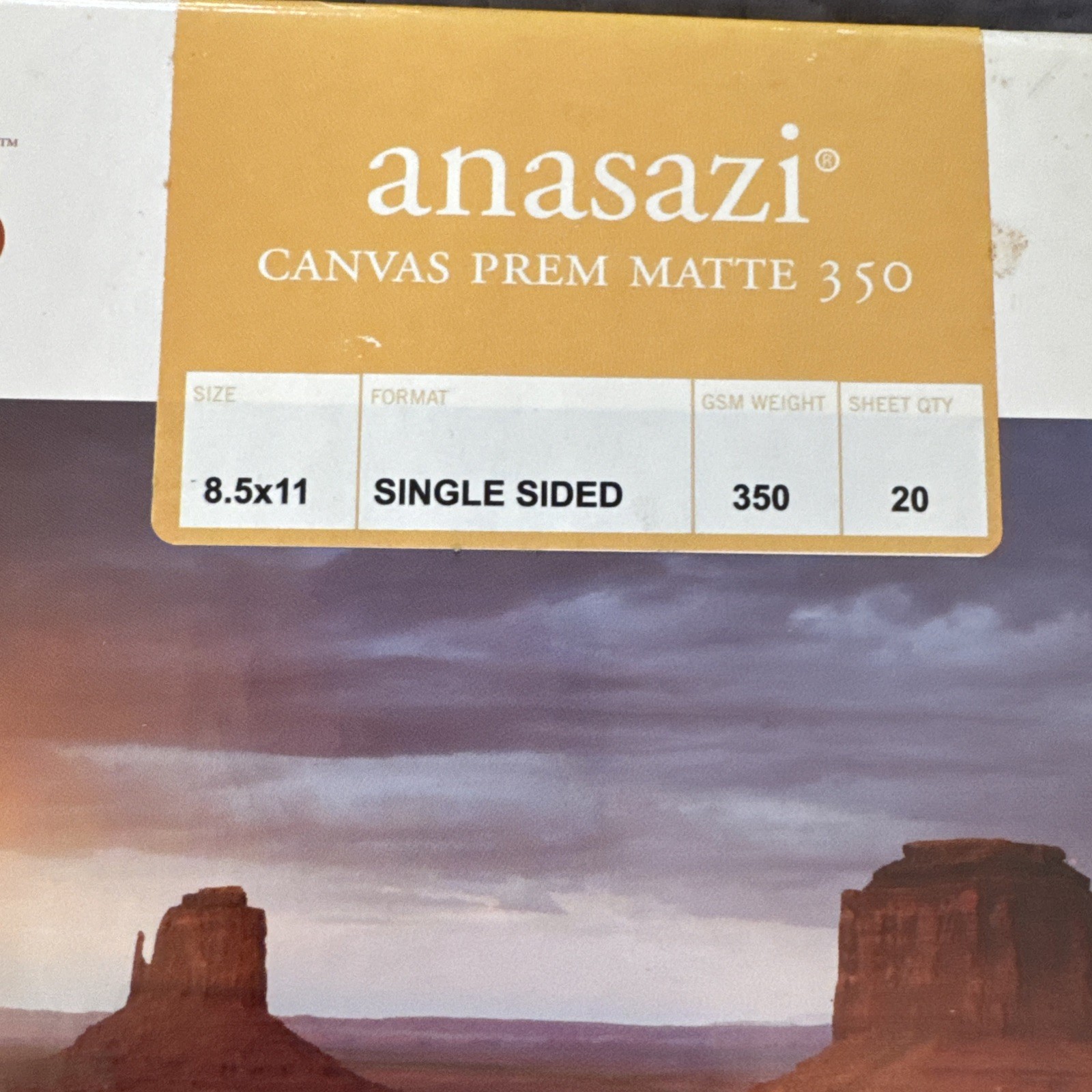 Moab ANASAZI Canvas Matte 1 Side Inkjet Paper 350 Wt 19 Sheets 8.5×11” Archival