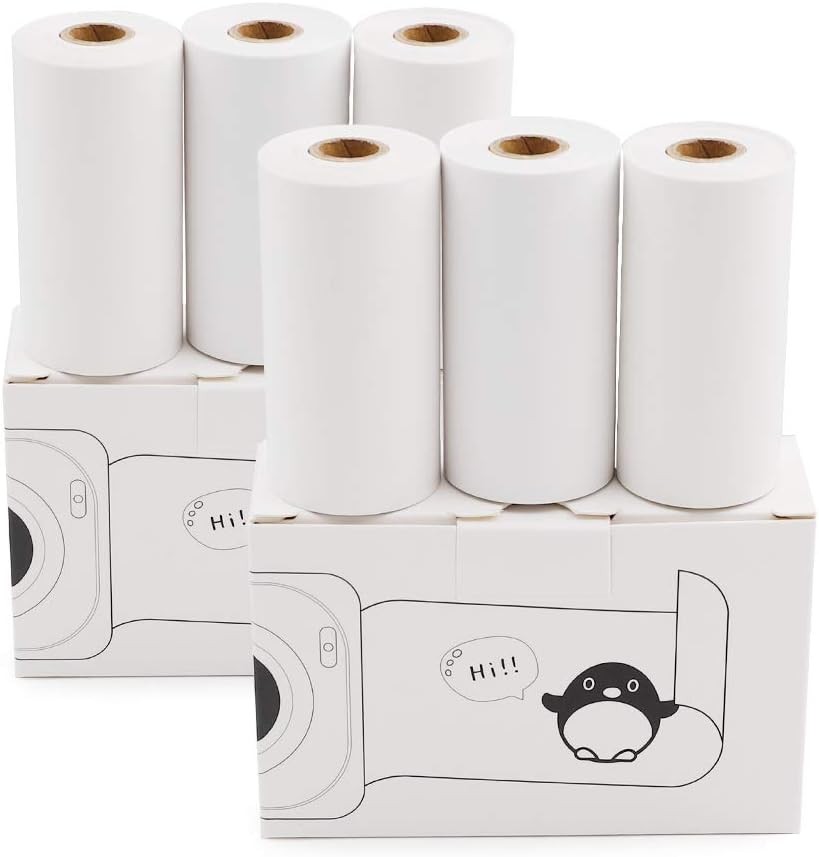 57mm Mini Thermal Sticker Printer Paper 6 Rolls Self Adhesive Black on White