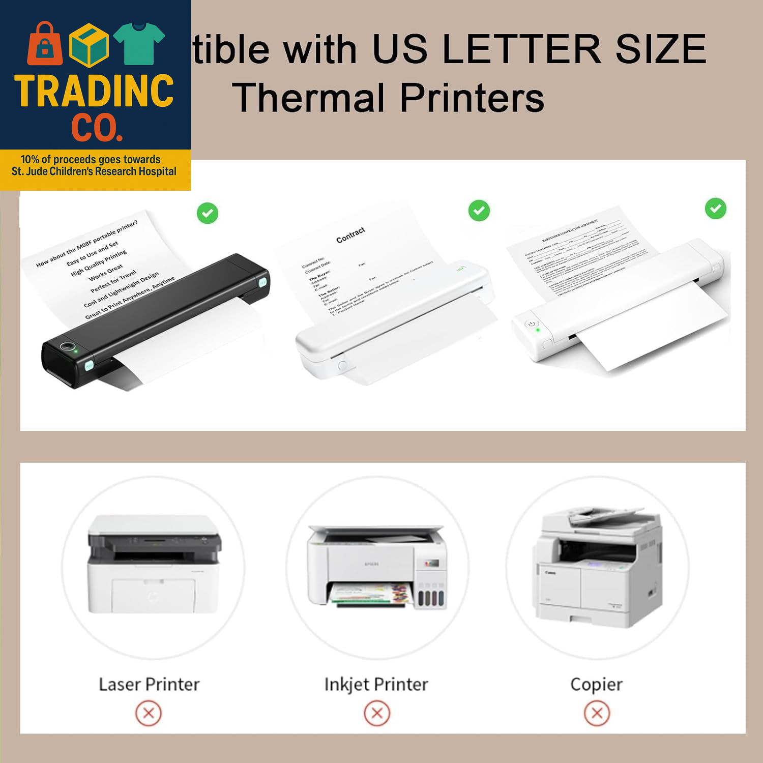 100 Sheets Thermal Printer Paper, 8.5”×11” US Letter Size, Advanced Printing P