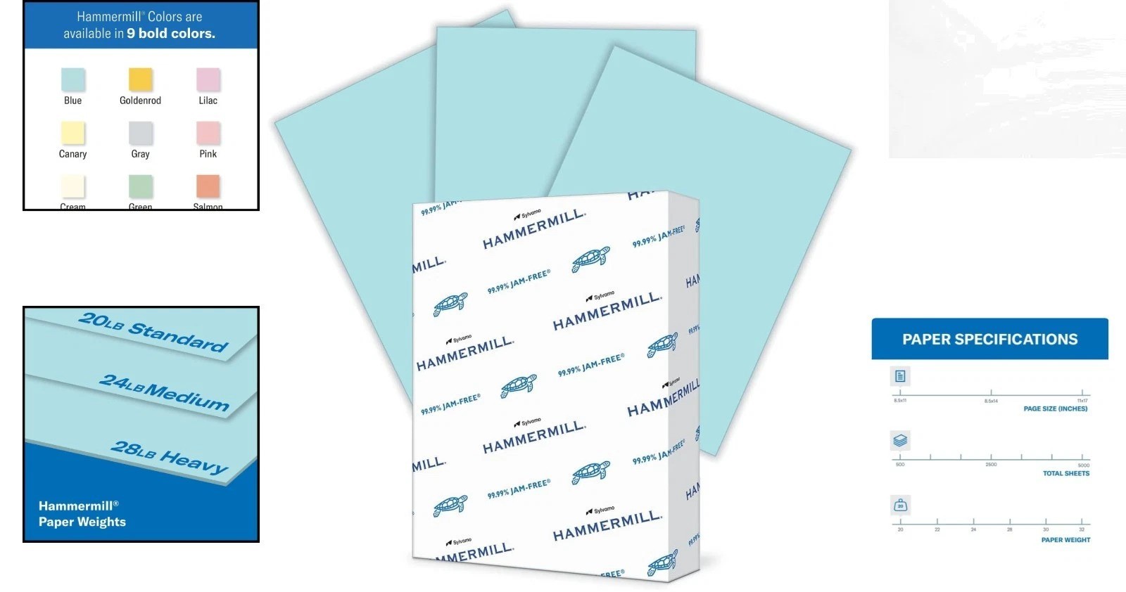 Dependable 20 lb Blue Copy Paper – 500 Sheets, Smooth, Uncoated Finish, USA Made