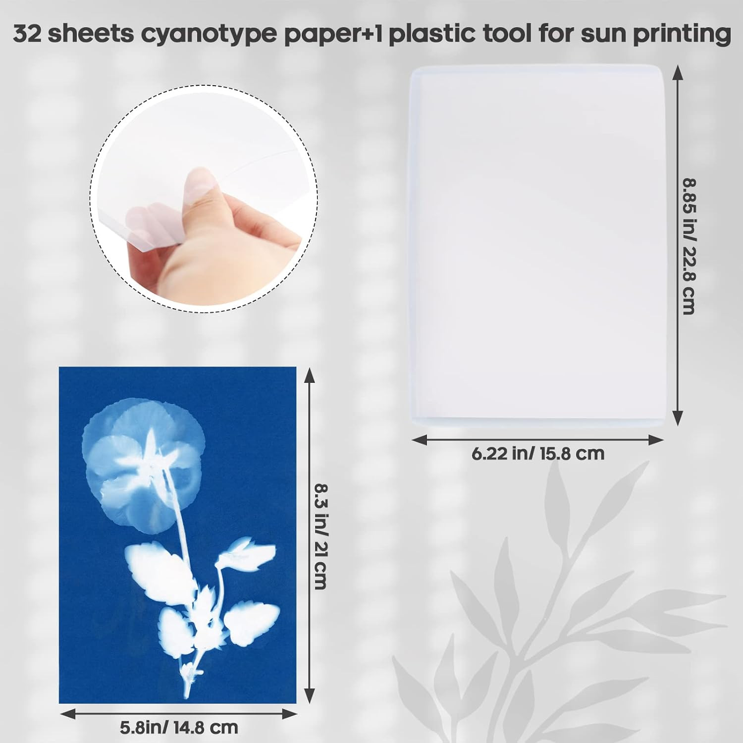 Sun Print Paper Cyanotype Paper Kit, 32 Sheets Sun Art Paper with 1 Plastic Tool