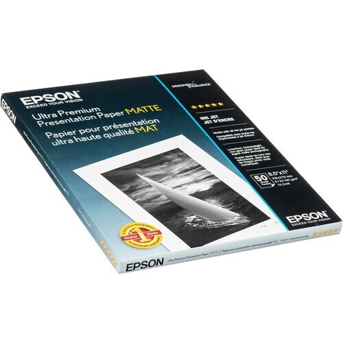 Epson S041341 8.5″ x 11″ 49lb-Weight Matte White 104-Brightness 50-Sheets Pac