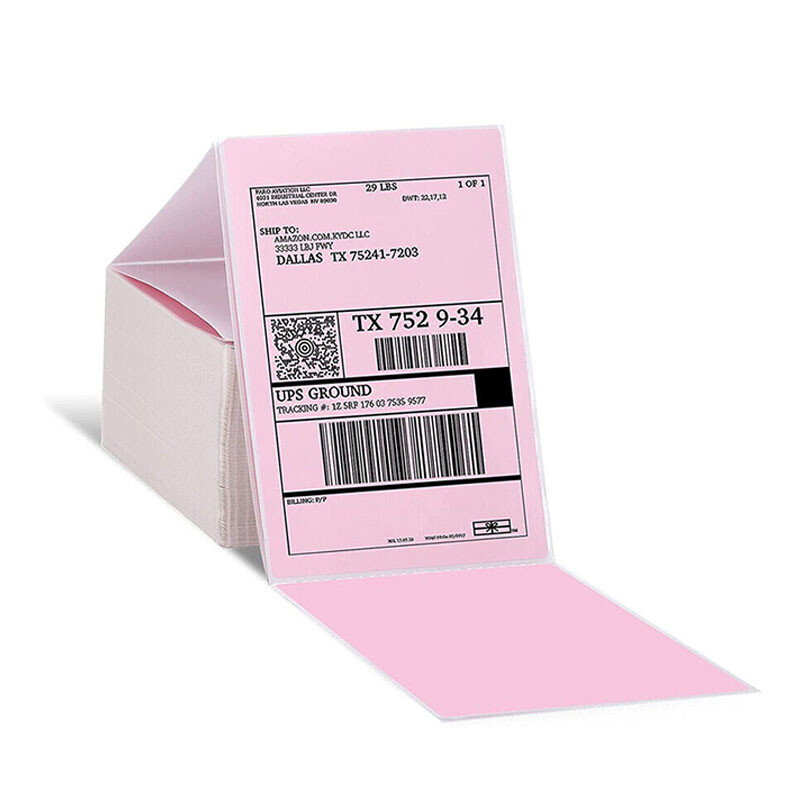 500PCS 4″ x 6″ Fanfold Direct Thermal Shipping Address Label Paper Sticker Pink