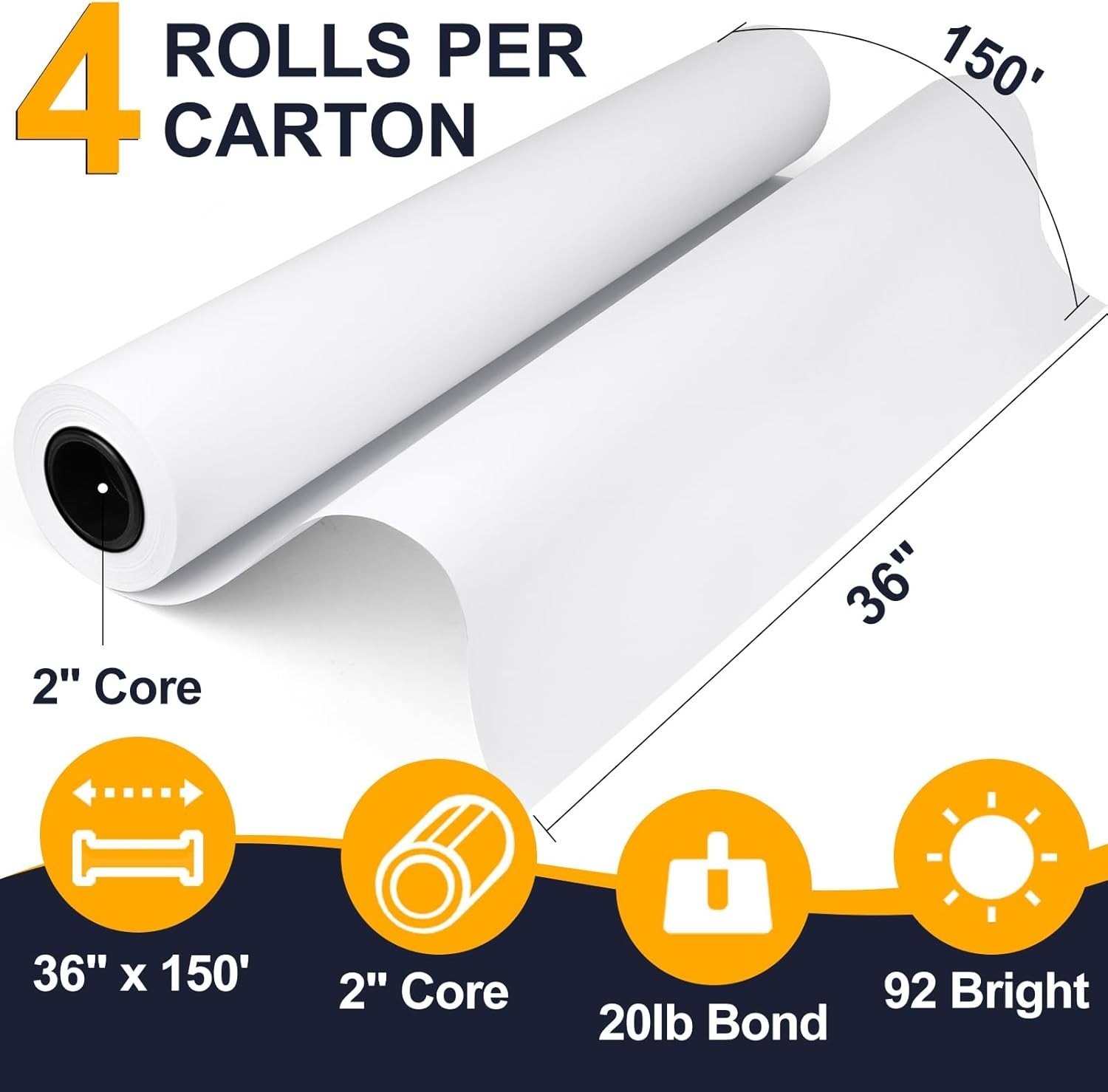 4 Rolls 36″ x 150′ 20lb Bond Plotter Paper for Wide Format Inkjet Printers US