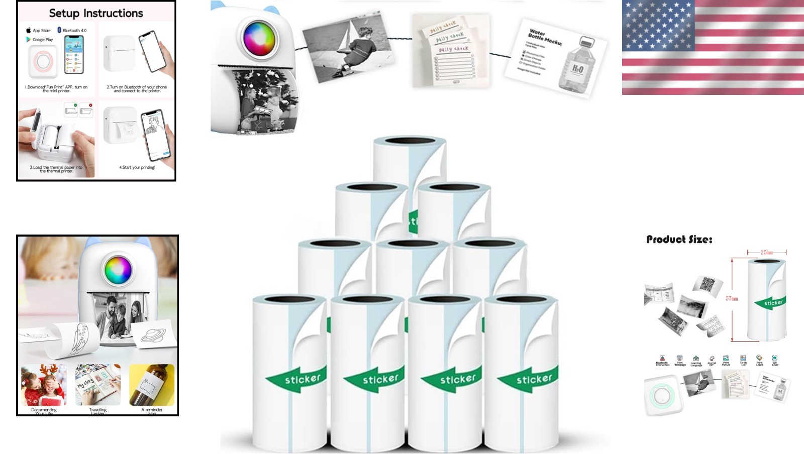 DIY Printable Sticker Paper – 10 Rolls, 57x25mm for Mini Printers & Kids Cameras
