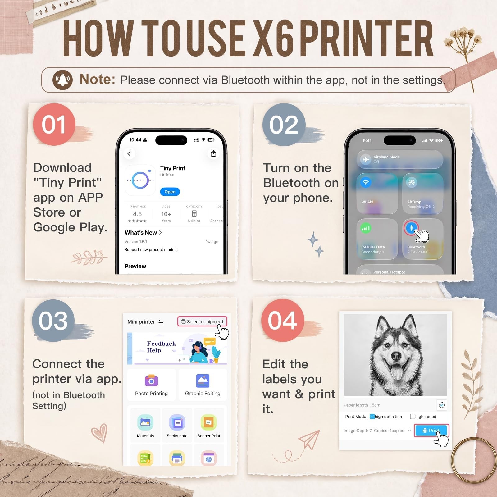 Mini Pocket Printer – Inkless Sticker Printer with 10 Thermal Rolls, DIY Gift Se