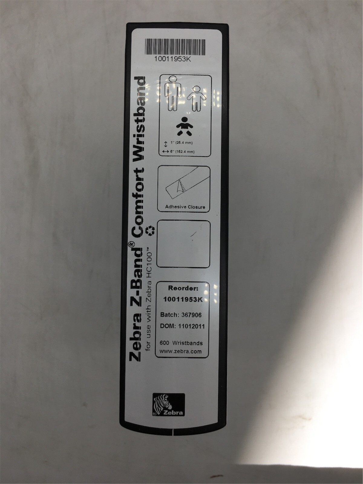 ZEBRA 10011953K Z-BAND COMFORT WRISTBAND 1″ X 6″-SINGLE CARTRIDGE-600 CT