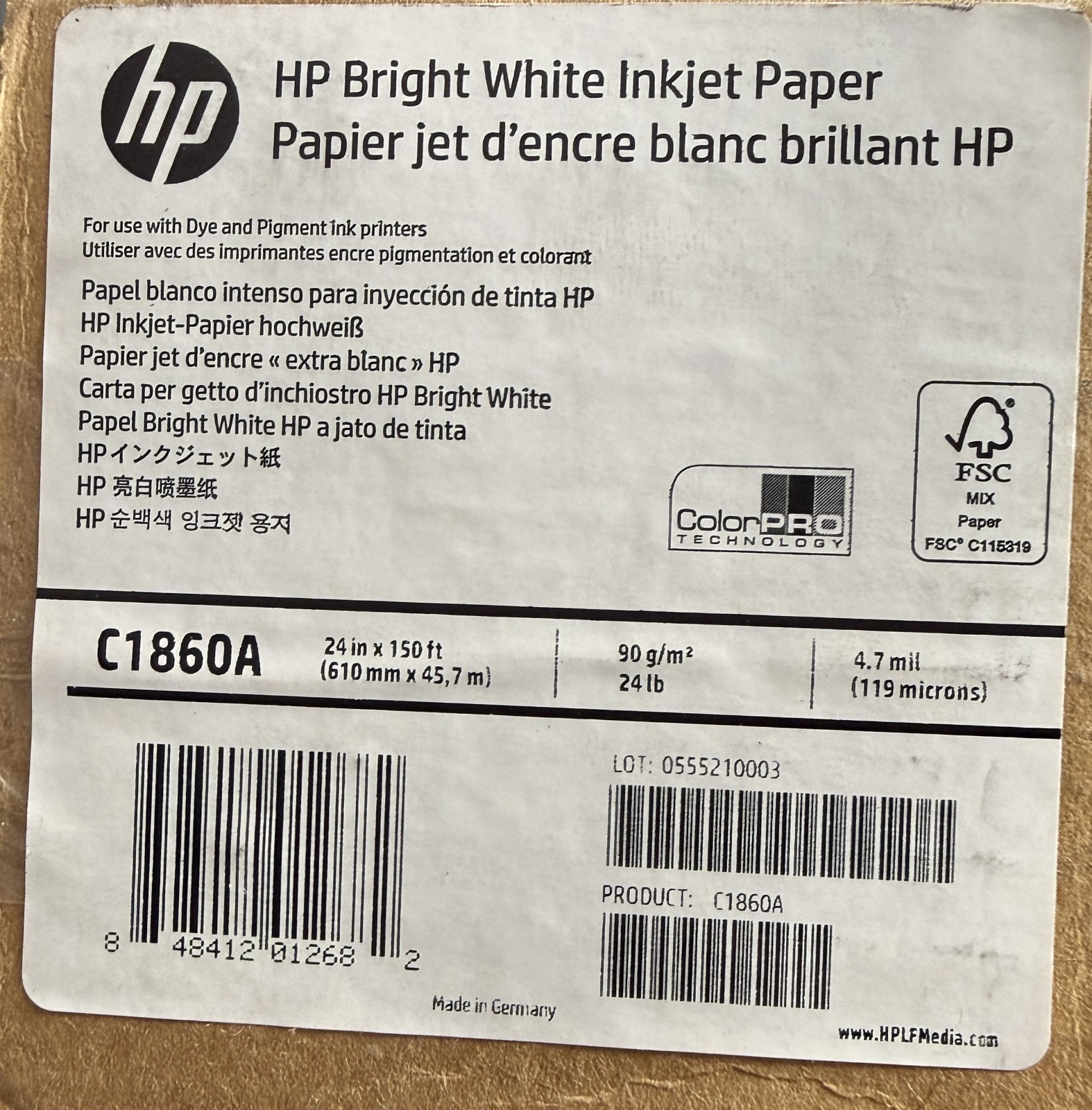 Lot Of 3 HP Bright White Inkjet Paper Roll C1860A 24 in x 150 ft 90 g/m²