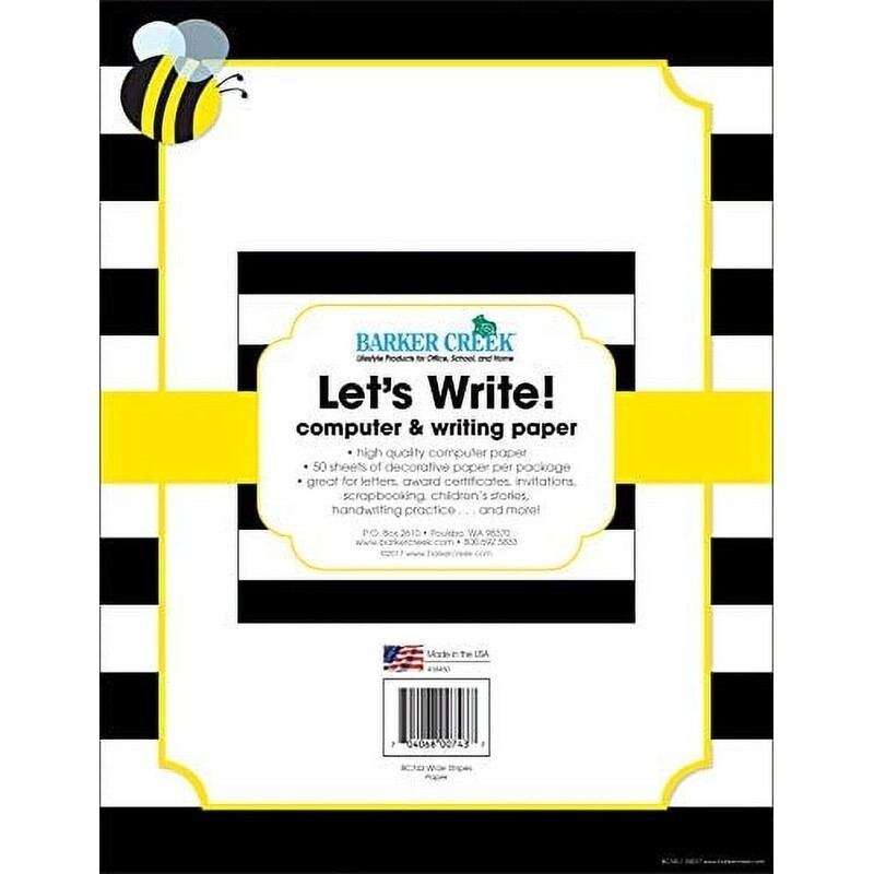 Decorative Computer Paper Wide Stripes W/ Bee 50 Sheets Home Office Use