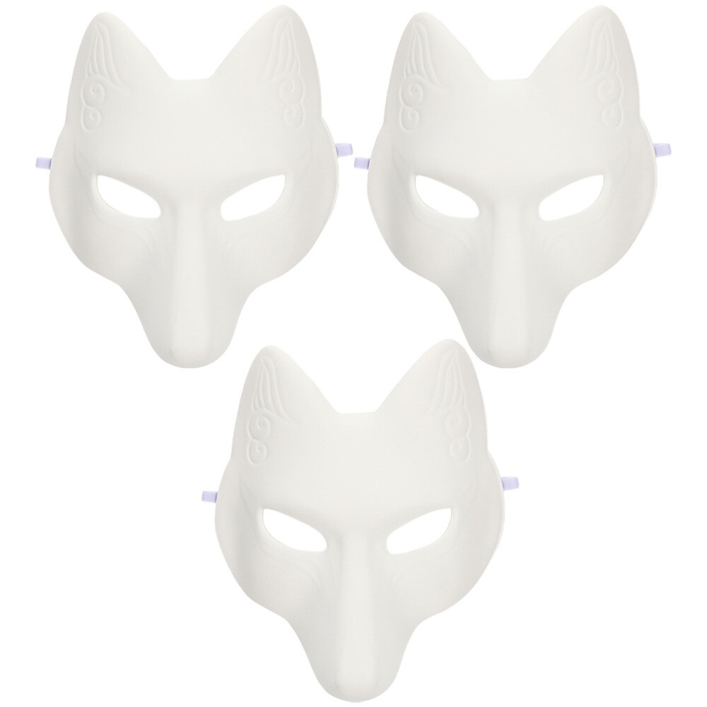 3pcs DIY Halloween Fox & Cat Masks – Paintable Kabuki Masquerade