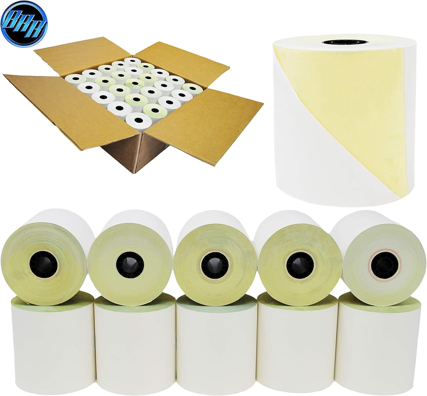 (10 Rolls – 50 GSM) 3” x 95′ White/Canary 2 Ply Pack of 10, white/canary