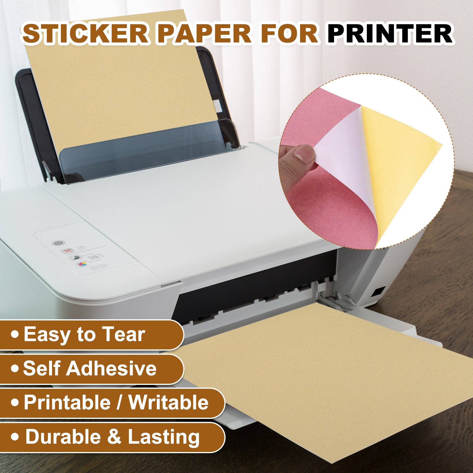50 Pcs Sticker Paper for Printer 50 Pcs Full Sheet A4 Sticker Labels Pink
