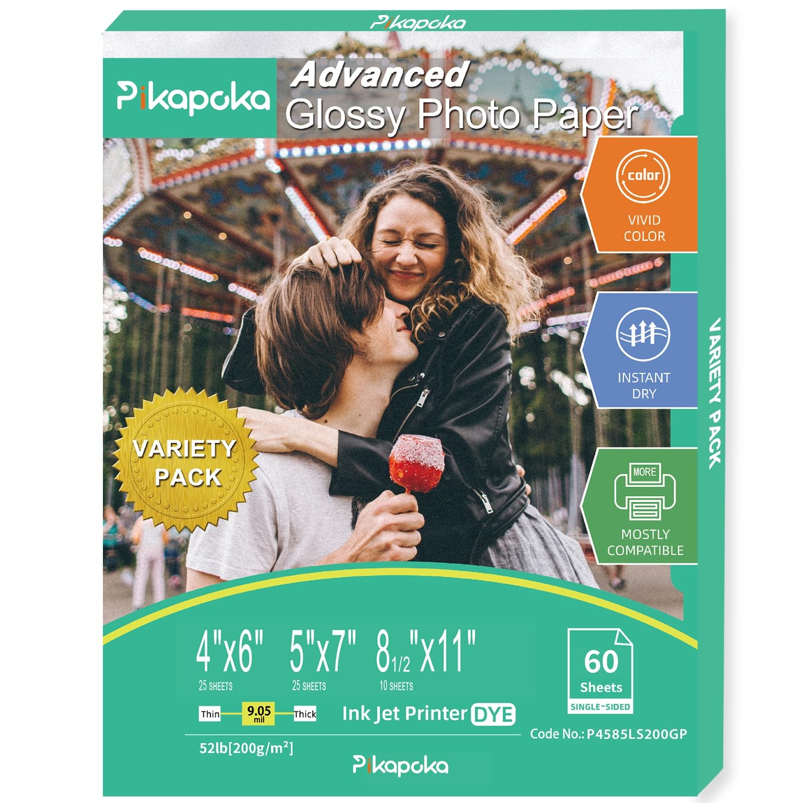 Glossy Photo Paper Variety Pack Assorted 4×6/5×7/8.5×11 Inch 60 PCS