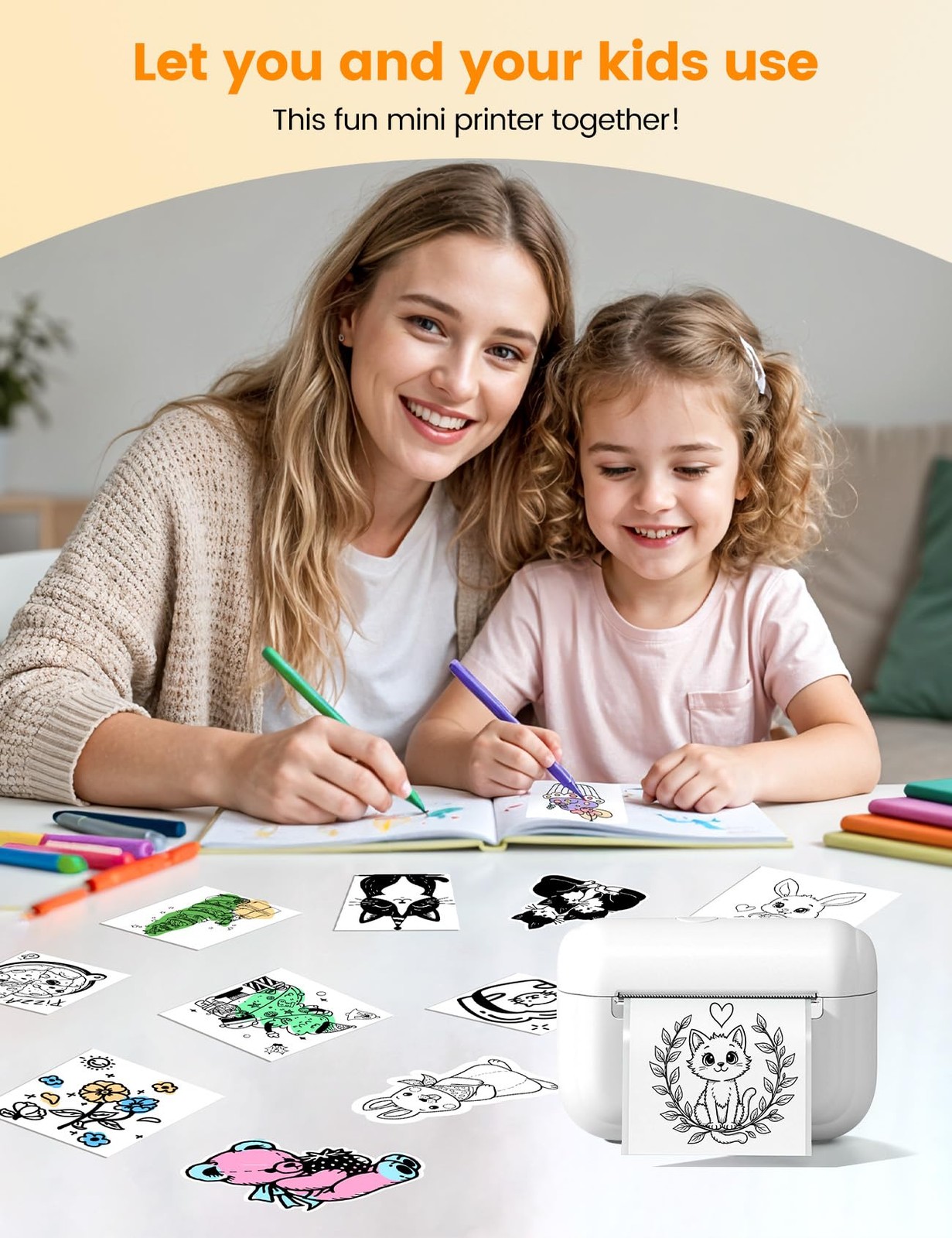 Memoking Mini Sticker Printer, Q02E Inkless Portable Mini, White
