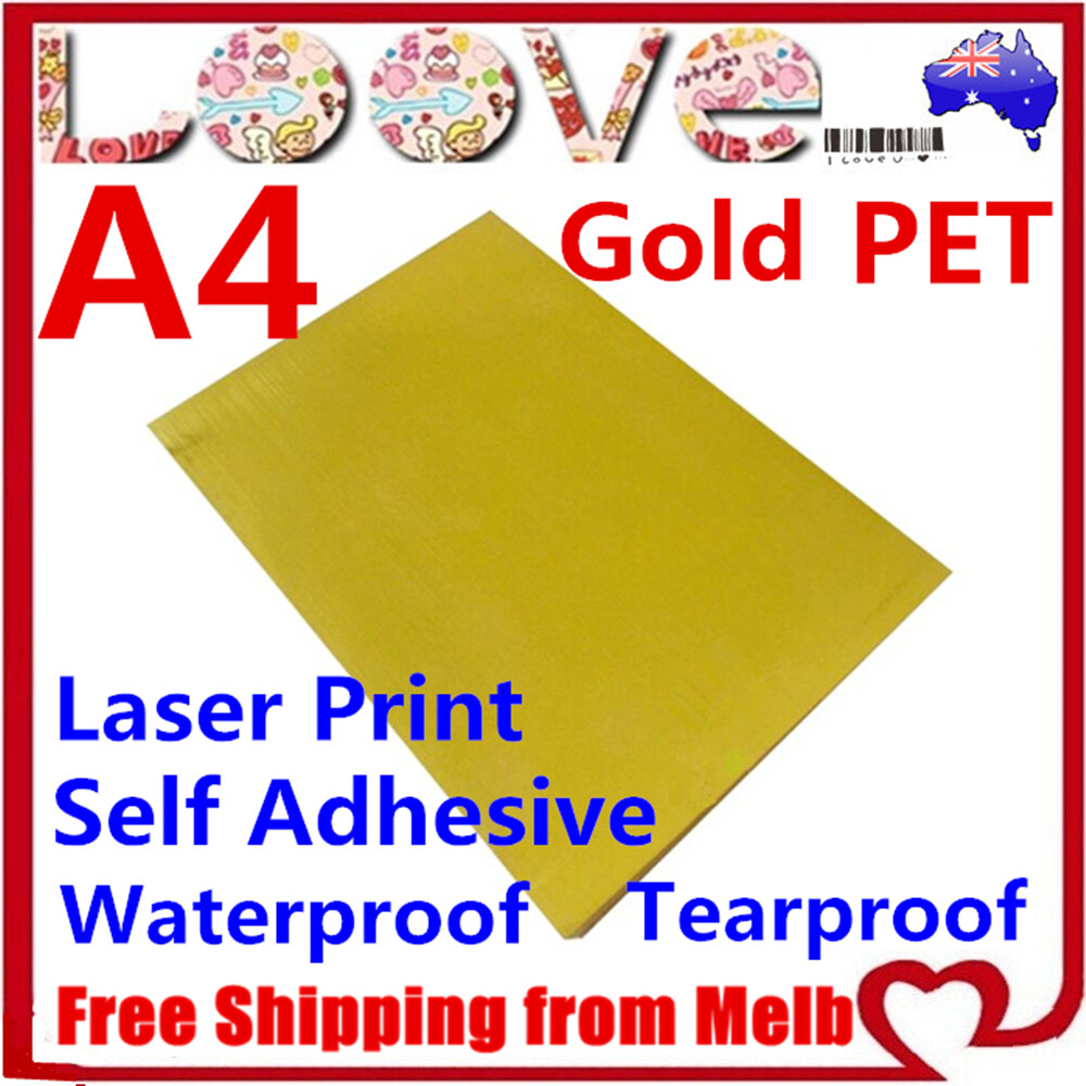 10* A4 Glossy Gold PET Self Adhesive Vinyl Sticker Paper Sheet Label Laser Print
