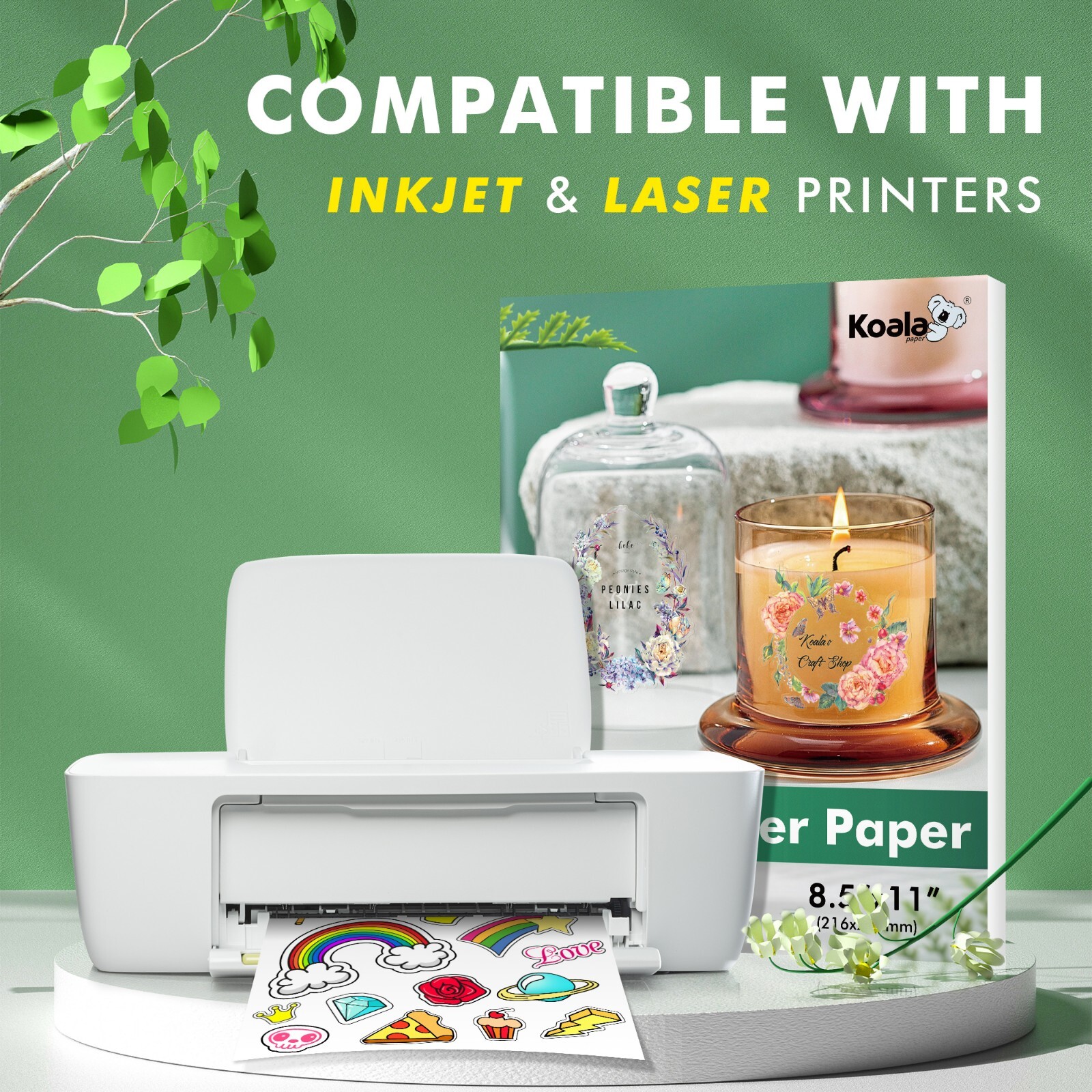 18-54 Koala Crystal Clear Sticker Paper for Inkjet + Laser Printers Glossy Vinyl