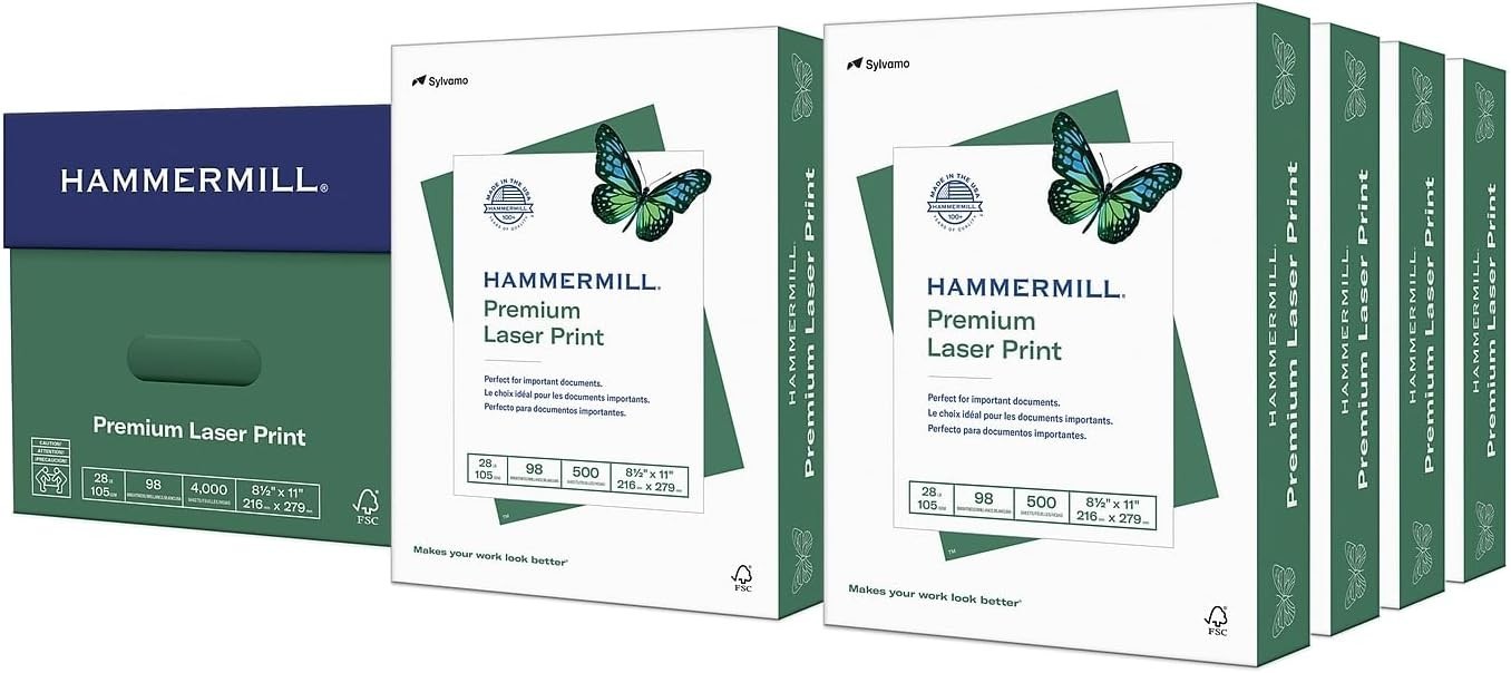 Professional Laser Printer Paper 28 lb, 8.5×11 – 4,000 Sheets, Acid-Free Quality