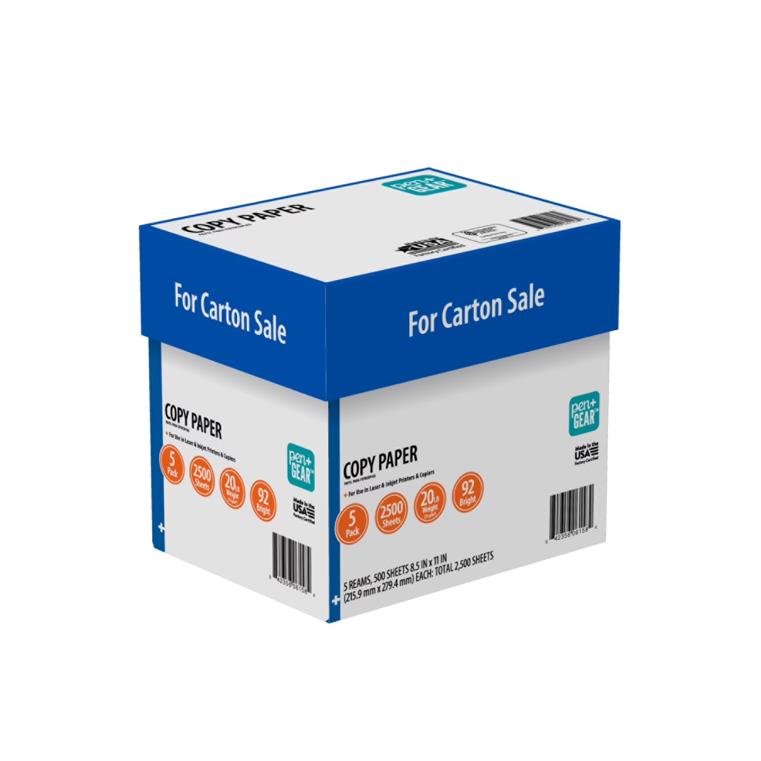 Pen Gear Copy Paper 8.5 x 11 20 lb White 5 Ream Case 2500 Sheets