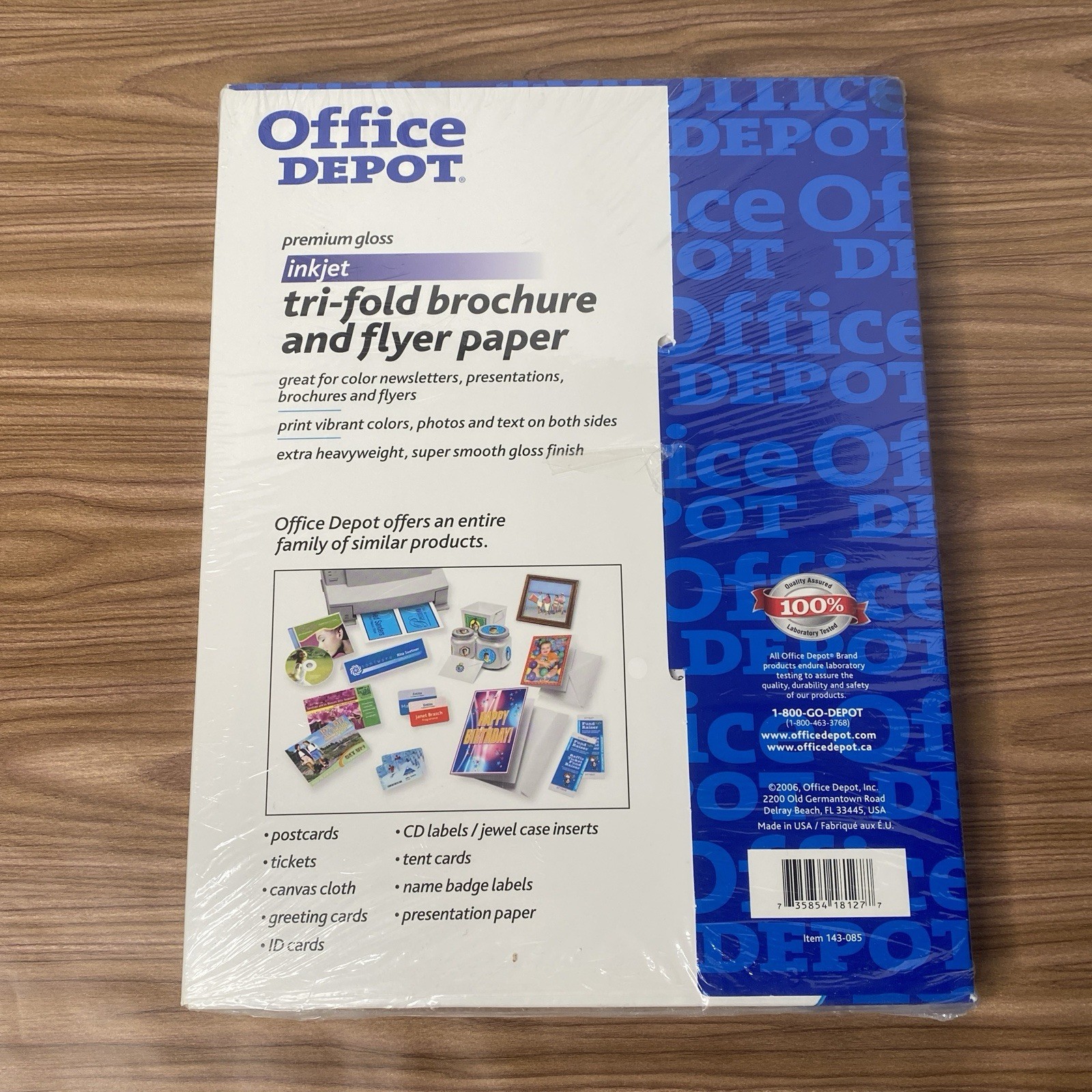 Office Depot Glossy Premium Tri-fold Brochure & Flyer Paper Inkjet 100 Sheet NEW