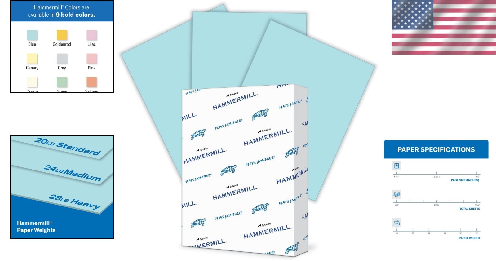 500 Sheets of 20 lb Blue Colored Paper – Smooth & High Opacity for Printing