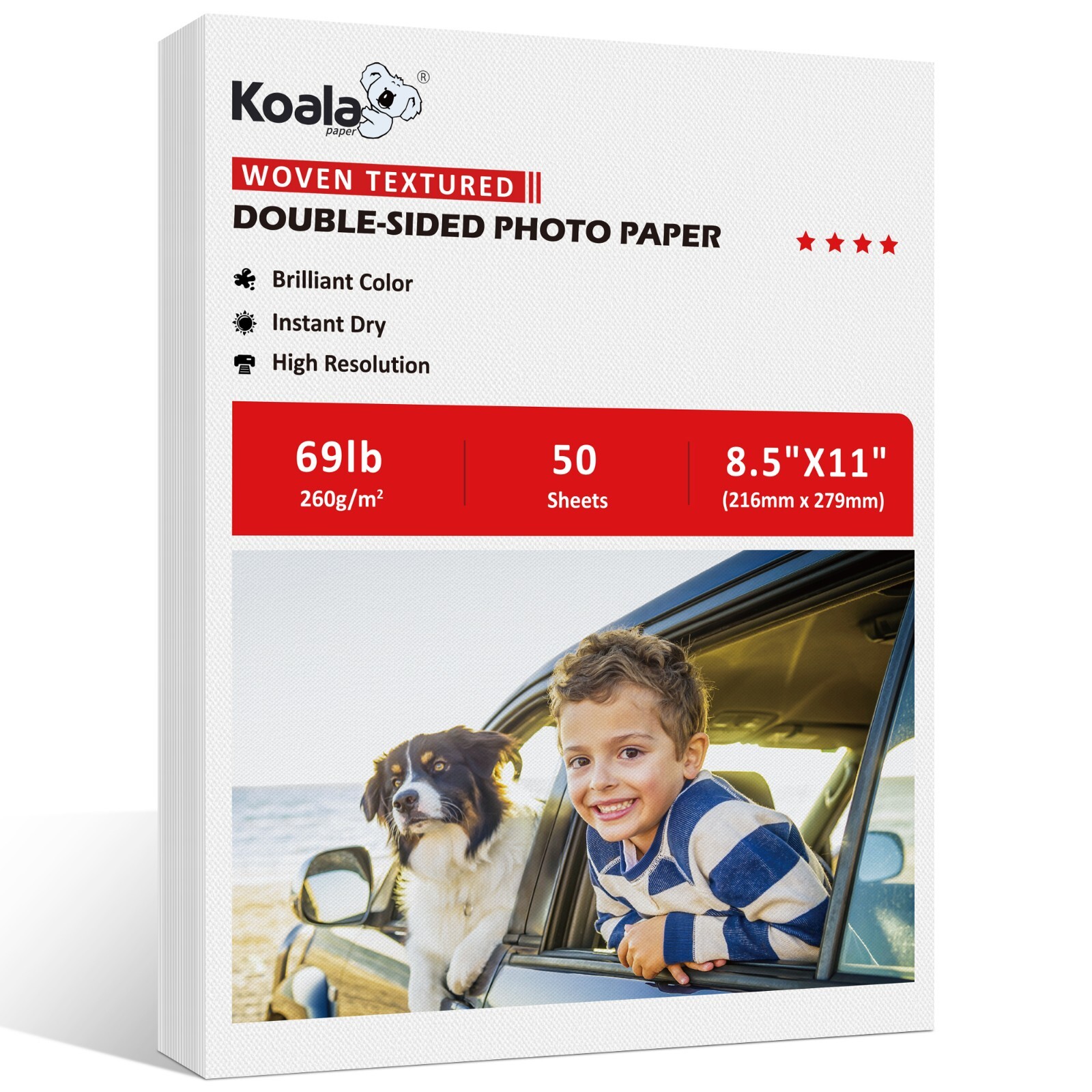 Koala Double Sided Photo Paper 8.5×11 69lb Woven Textured Thick for Inkjet Laser