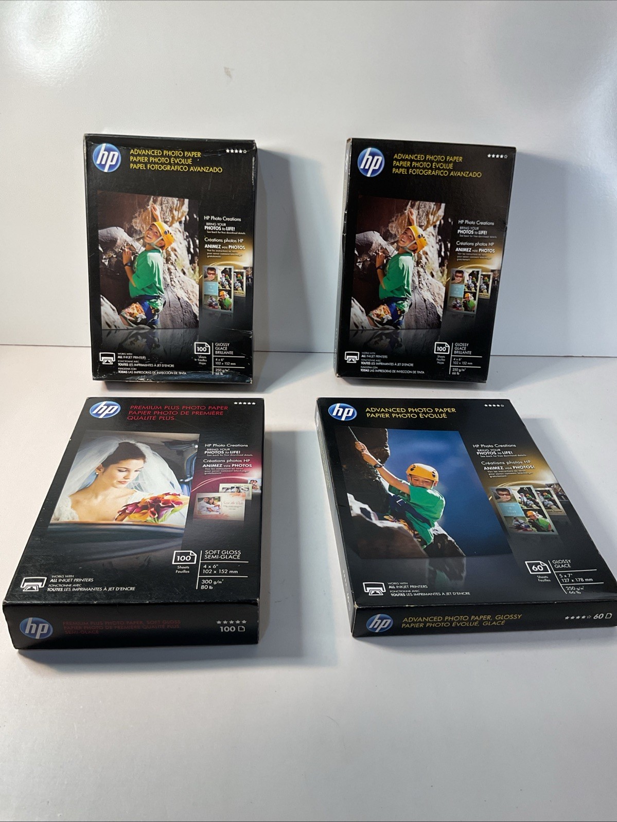 Hewlett Packard Photo Paper 4 Packs ,1 Soft Gloss, 2 Glossy ,300 4”x6”,60 – 5”x7