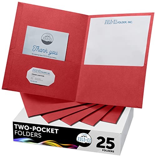 Two-Pocket Folders, 25-Pack, Textured Paper, Letter Size (EZ 25 Folders Red