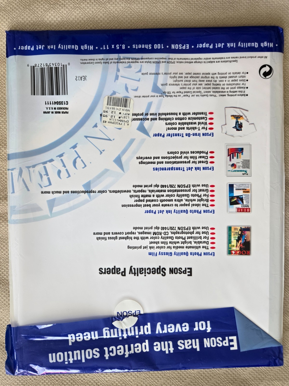 Epson High Quality Inkjet Paper Matte 8-1/2 x 11″ 100 Sheets/Pack S041111