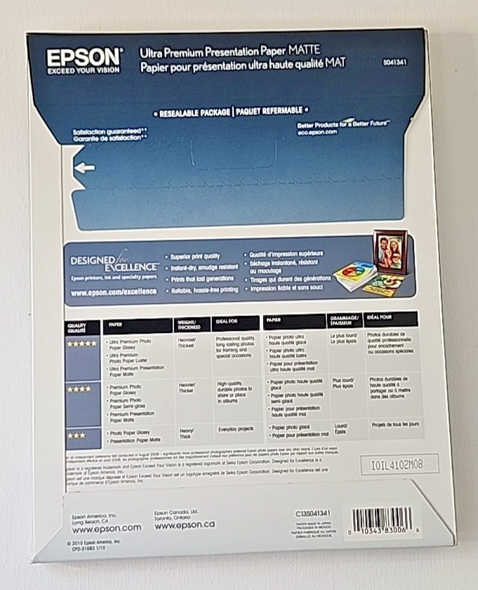 Epson Ultra Premium Presentation Paper Matte, 8.5″ x 11″ 50 Sheets 51 lb Ink Jet