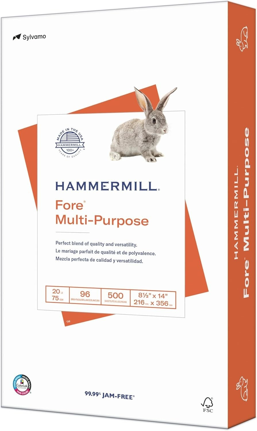 Fore Legal Size Copy Paper 20 lb – 500 Sheets, 96 Brightness, Jam-Free Assurance