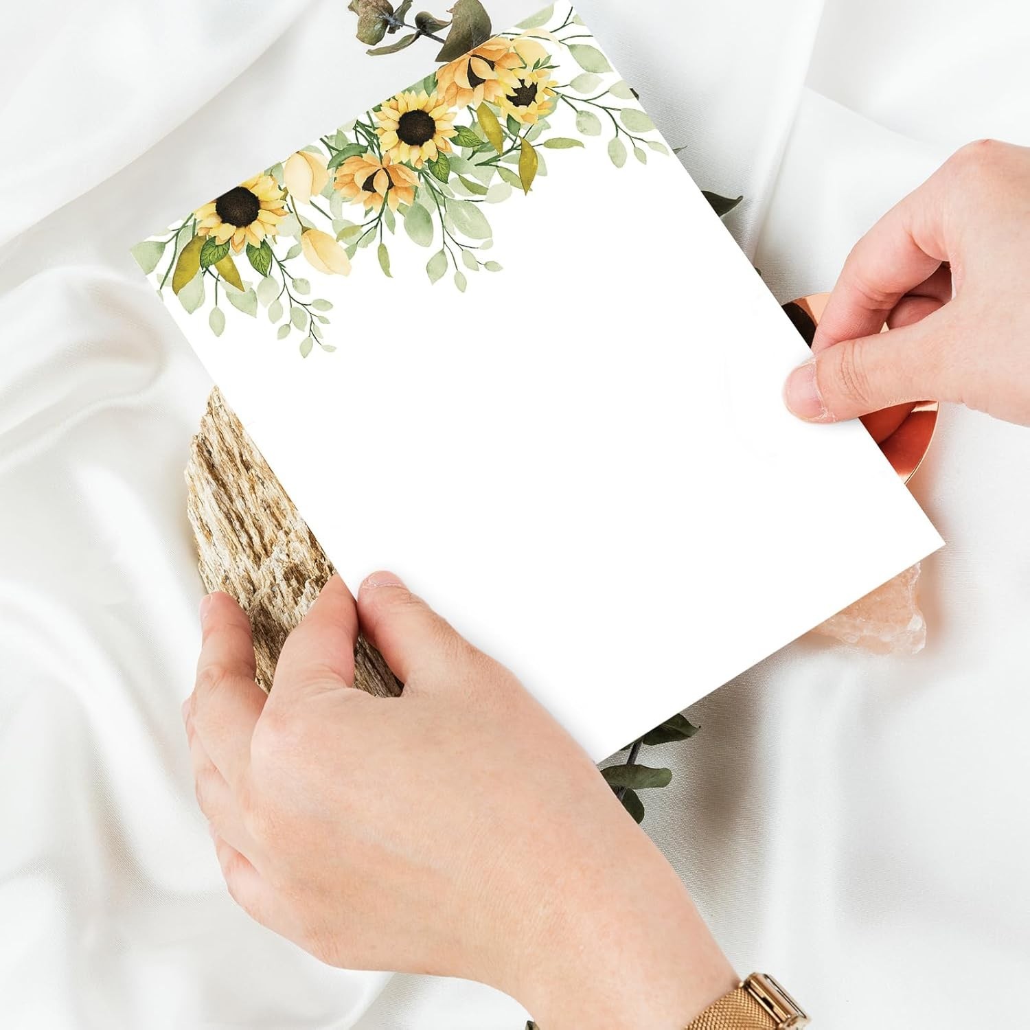 60pk Sunflower Letterhead Paper 8.5×11 Watercolor