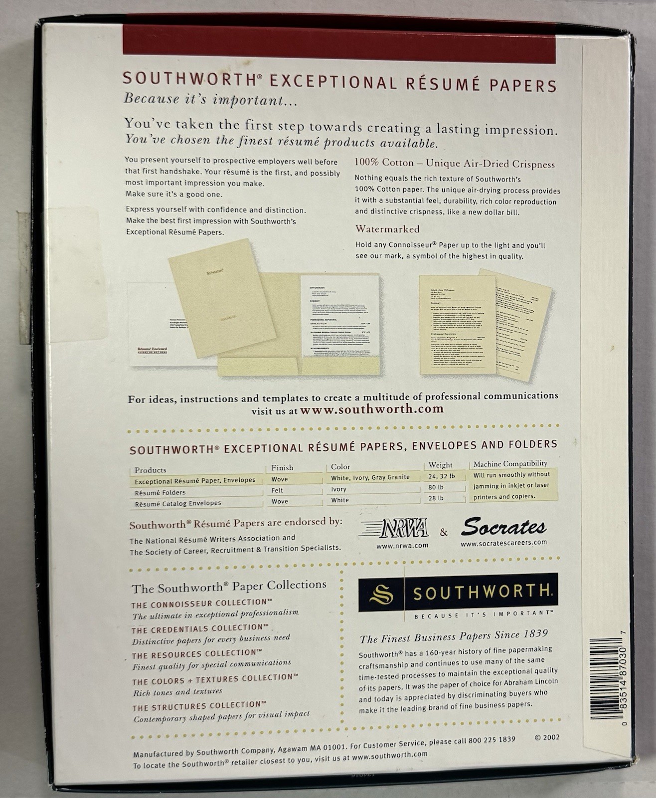 Southworth Connoisseur Collection 100% Cotton Exceptional Résumé