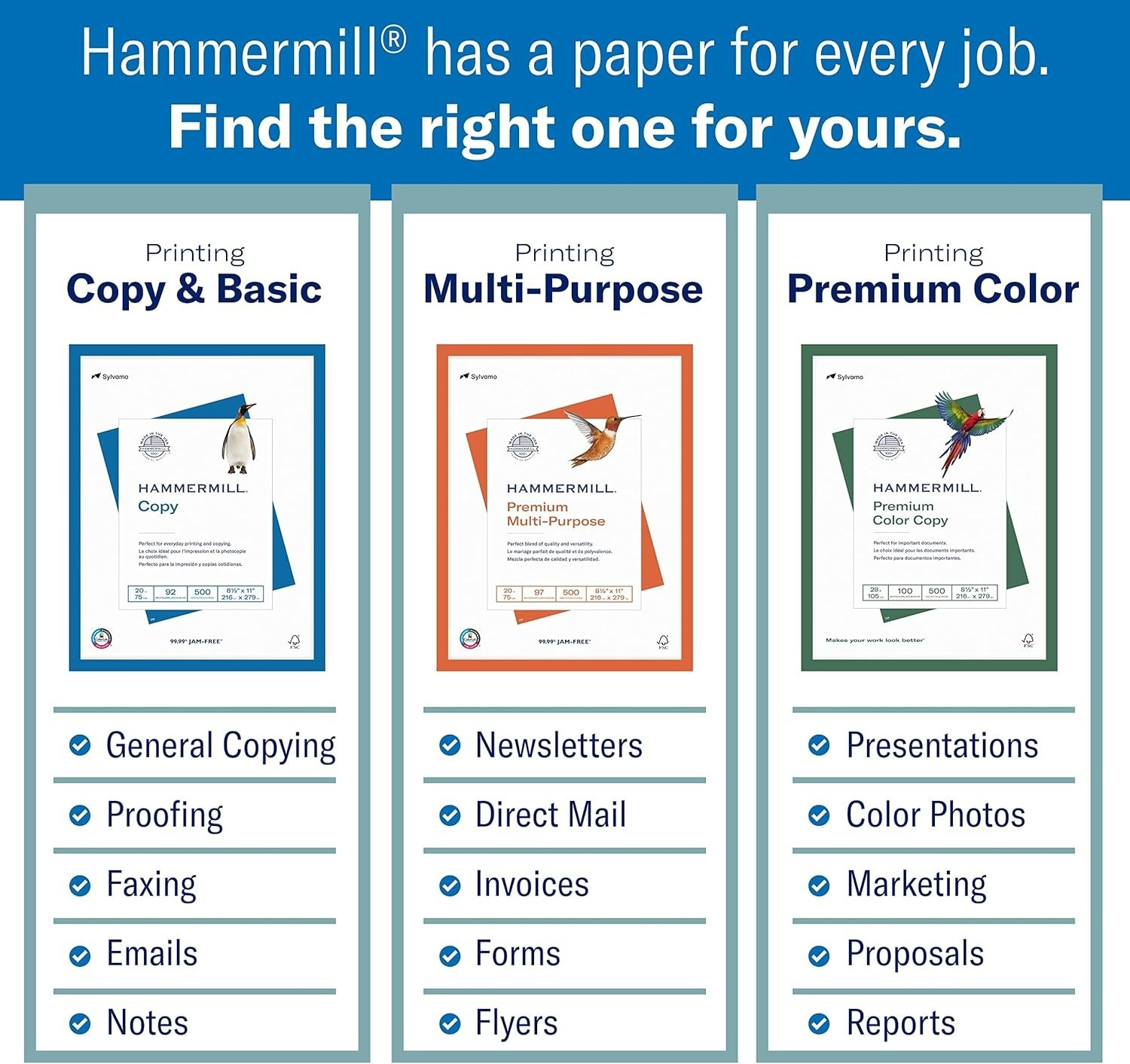 Versatile 24 lb Printer Paper, Inkjet/Laser, 500 Sheets, Bright White