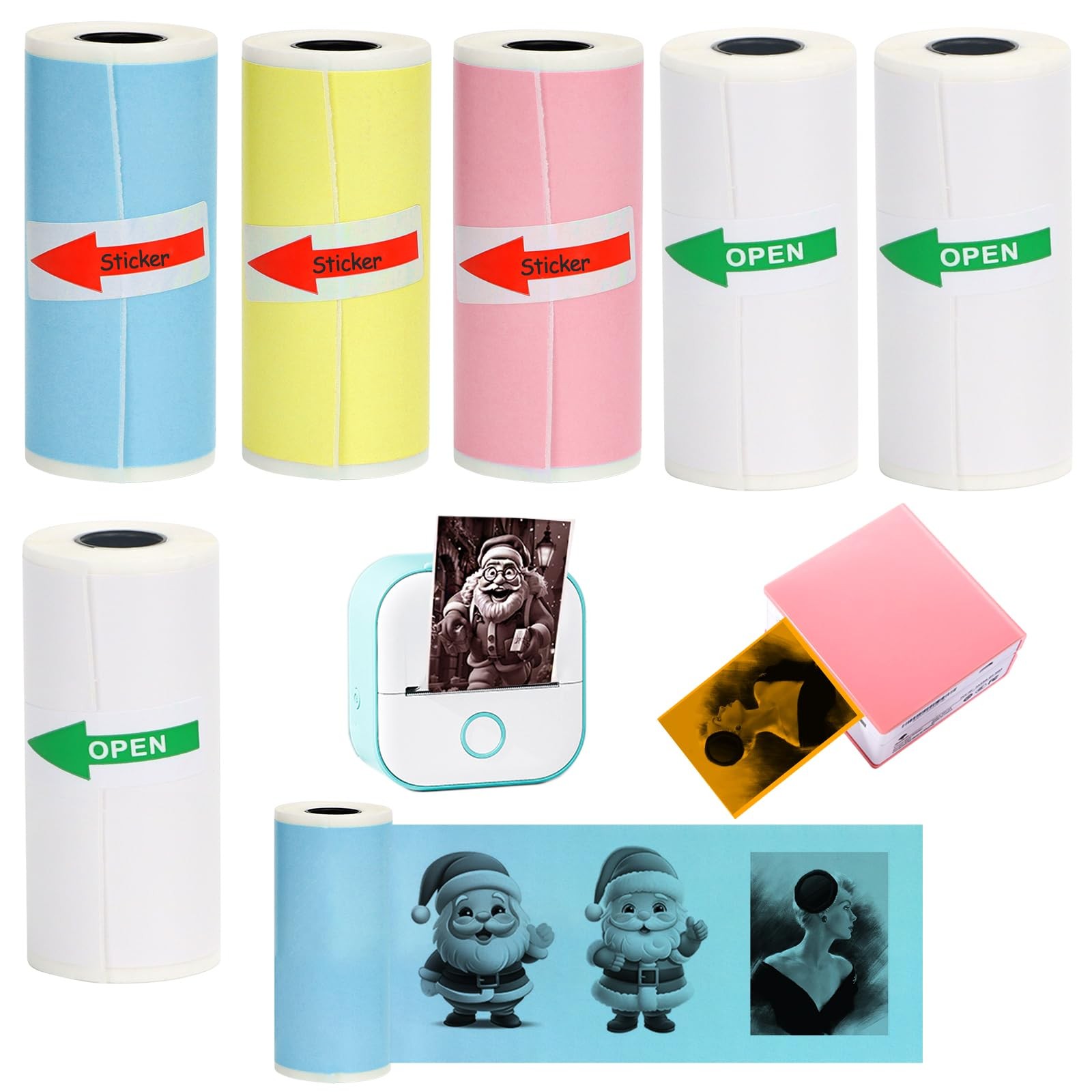 SZMILAIDUO 6 Rolls Colored Thermal Sticker Paper for Phomemo T02/M02/M02S PRO…