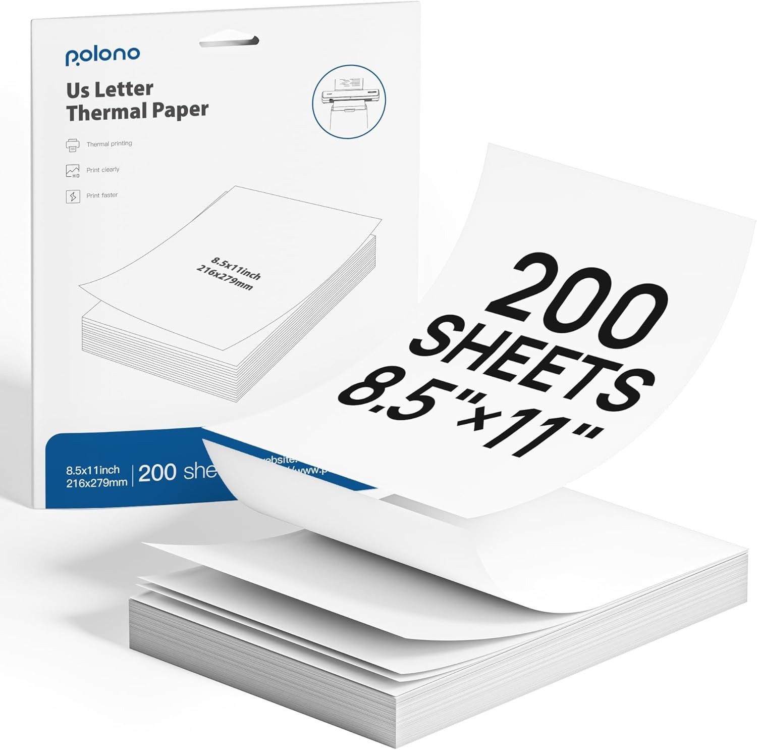 POLONO D810 Thermal Printer Paper 8.5 x 11 Inch, Advanced 200 Sheets, white