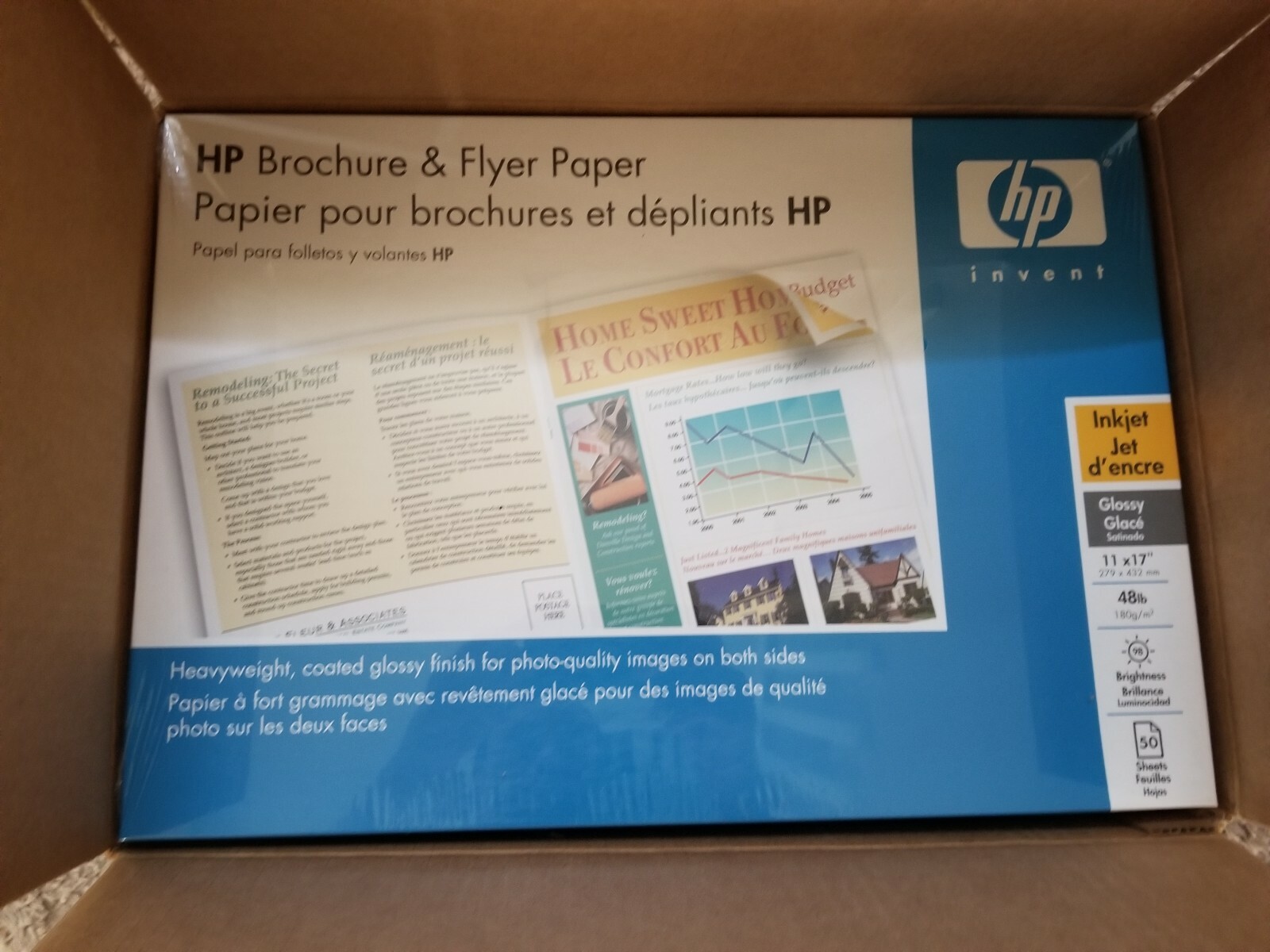 HP Brochure and Flyer Paper, Glossy (250 Sheets, 11 x 17 Inches) 48LB, 98 Bright