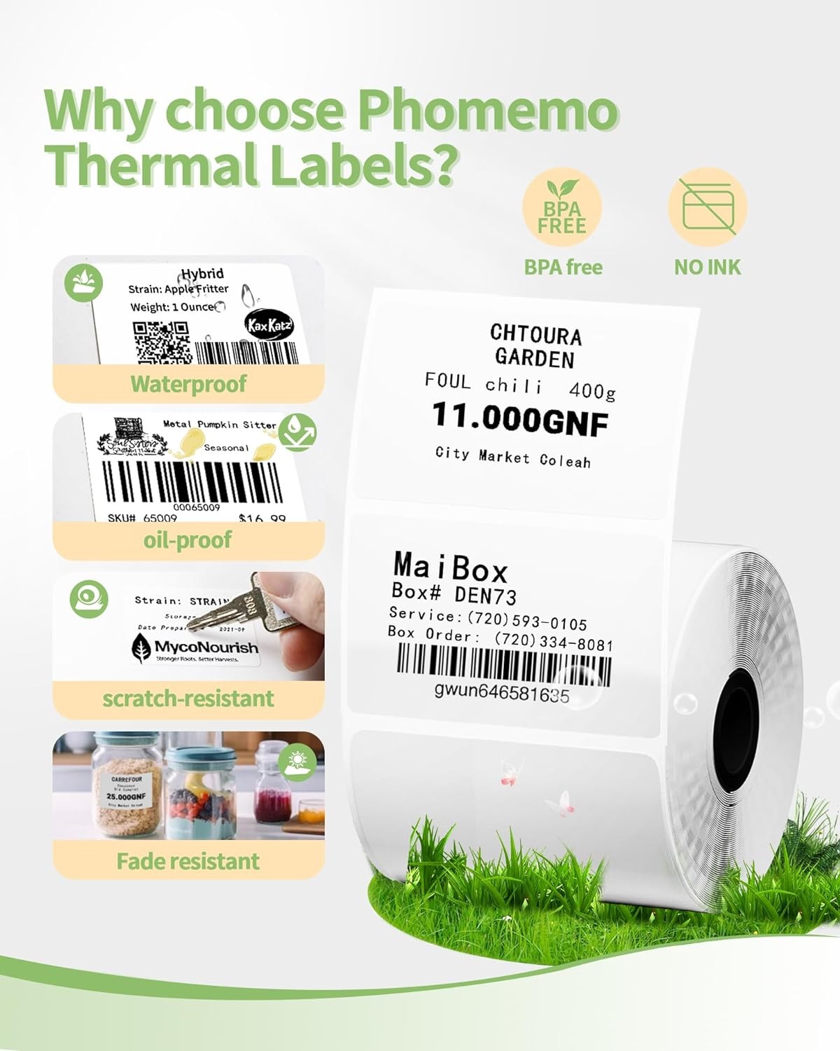 6 Roll 1380 Labels for Phomemo M110 M100 Printer, 50 x 30mm Square Thermal Paper