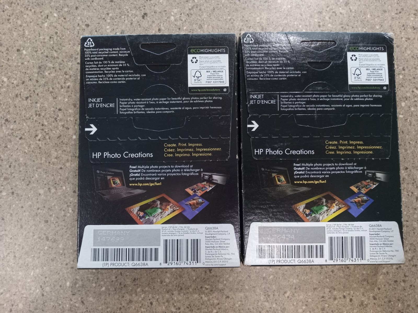 2 Hewlett Packard Q6638A 4 x 6 inch Glossy Printer Paper – 100 Sheets Each
