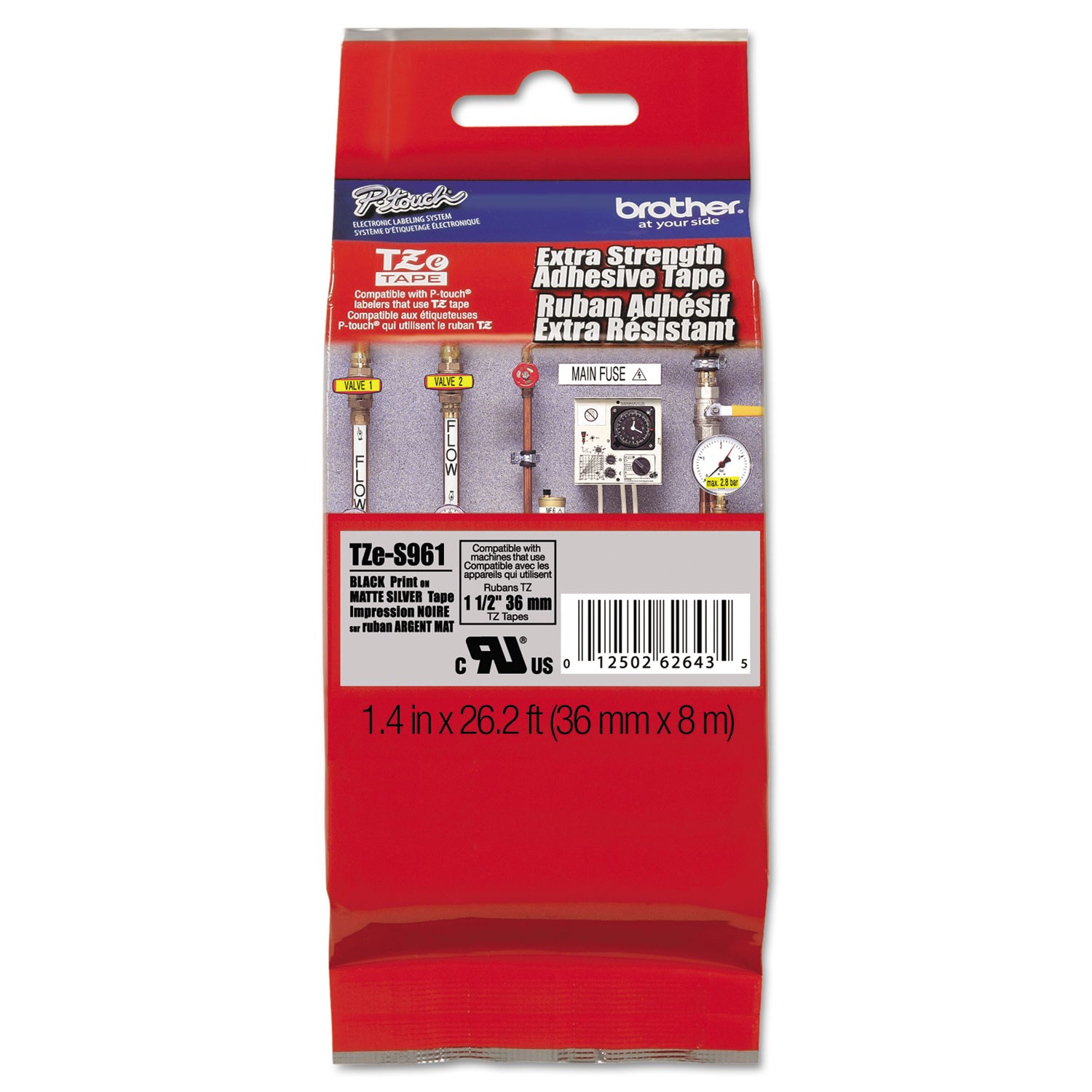 Brother P-Touch? TZ Extra-Strength Adhesive Laminated Labeling Tape 1-1/2w Black