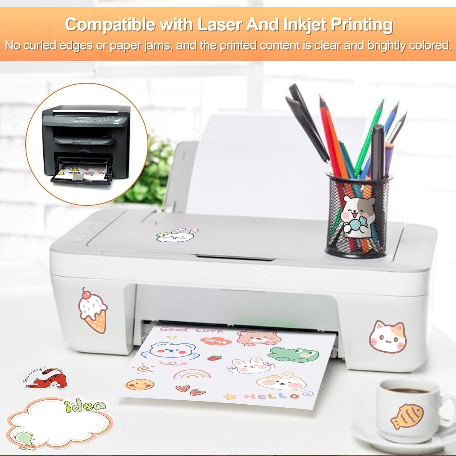 Printable Sticker Paper for Inkjet Printer, 150 Sheets 8.5″ X11” Matte Stick…