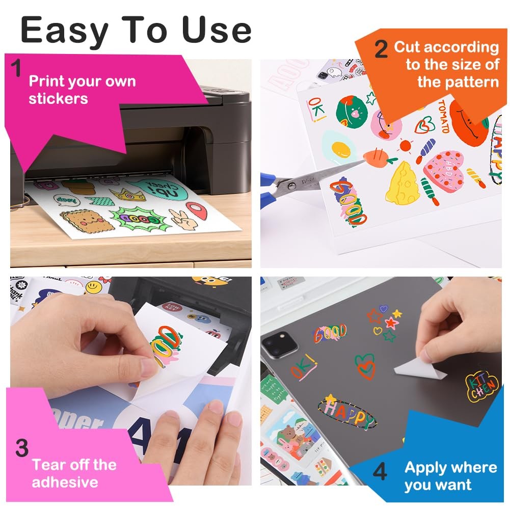 12 Sheets Sticker Paper for Printing A4, Labels Self Adhesive Printable A…