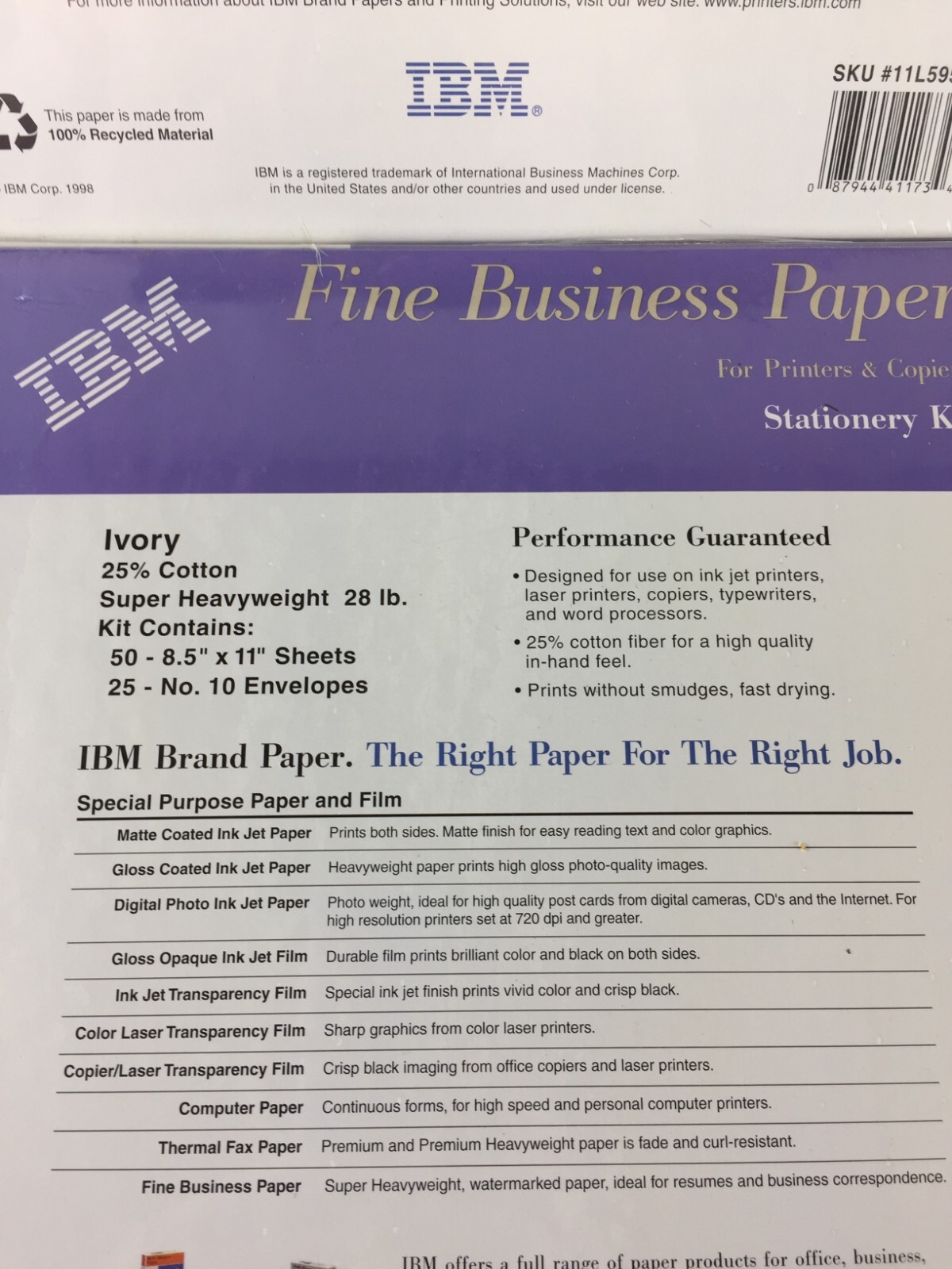 Set of 2 Packages IBM Stationery Kits Fine Business Paper for Printers/Copiers