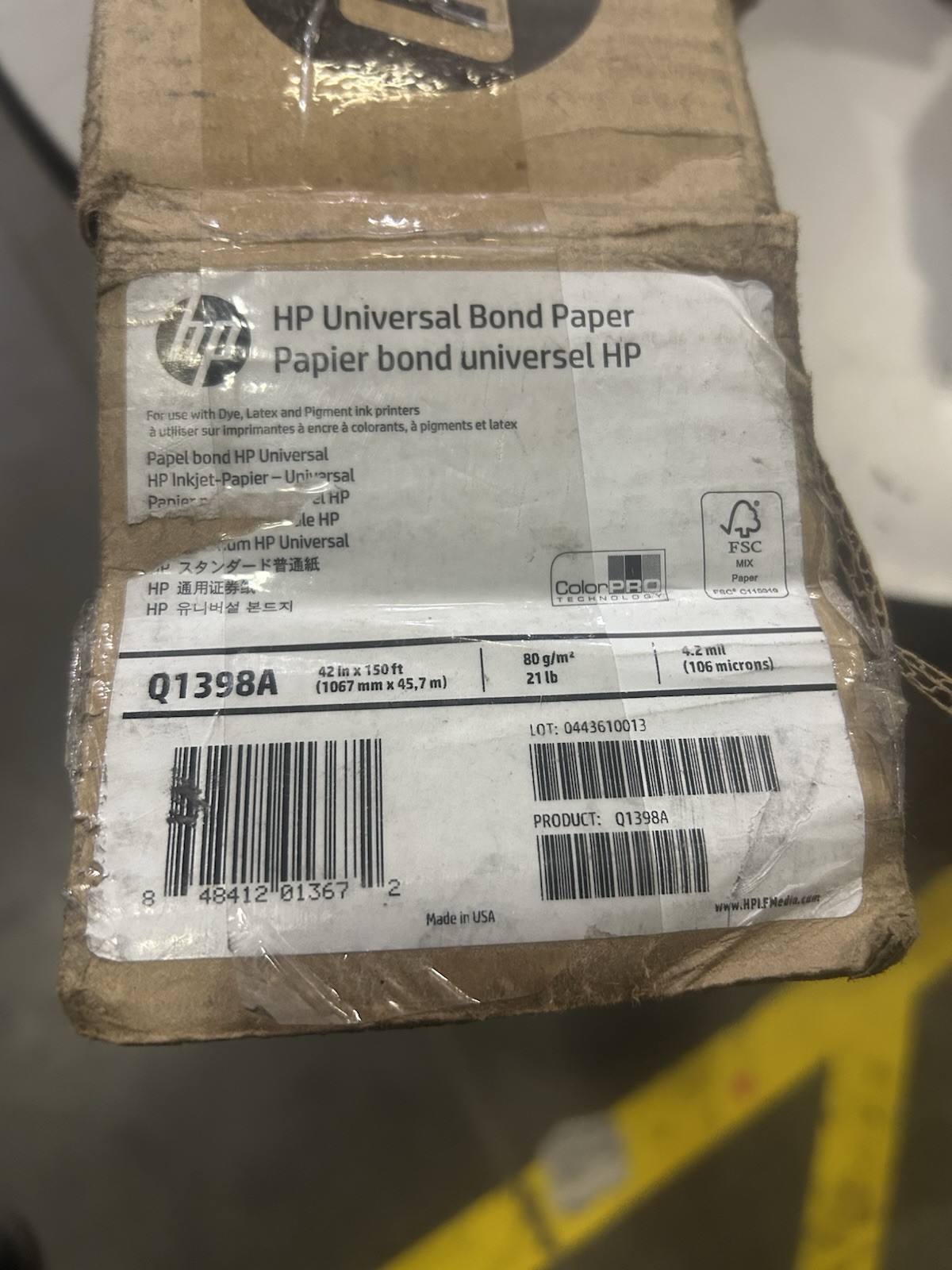 HP Q1398A, Universal Bond Paper (42 in x 150 ft) – 4.2 mil-Color Pro-open box