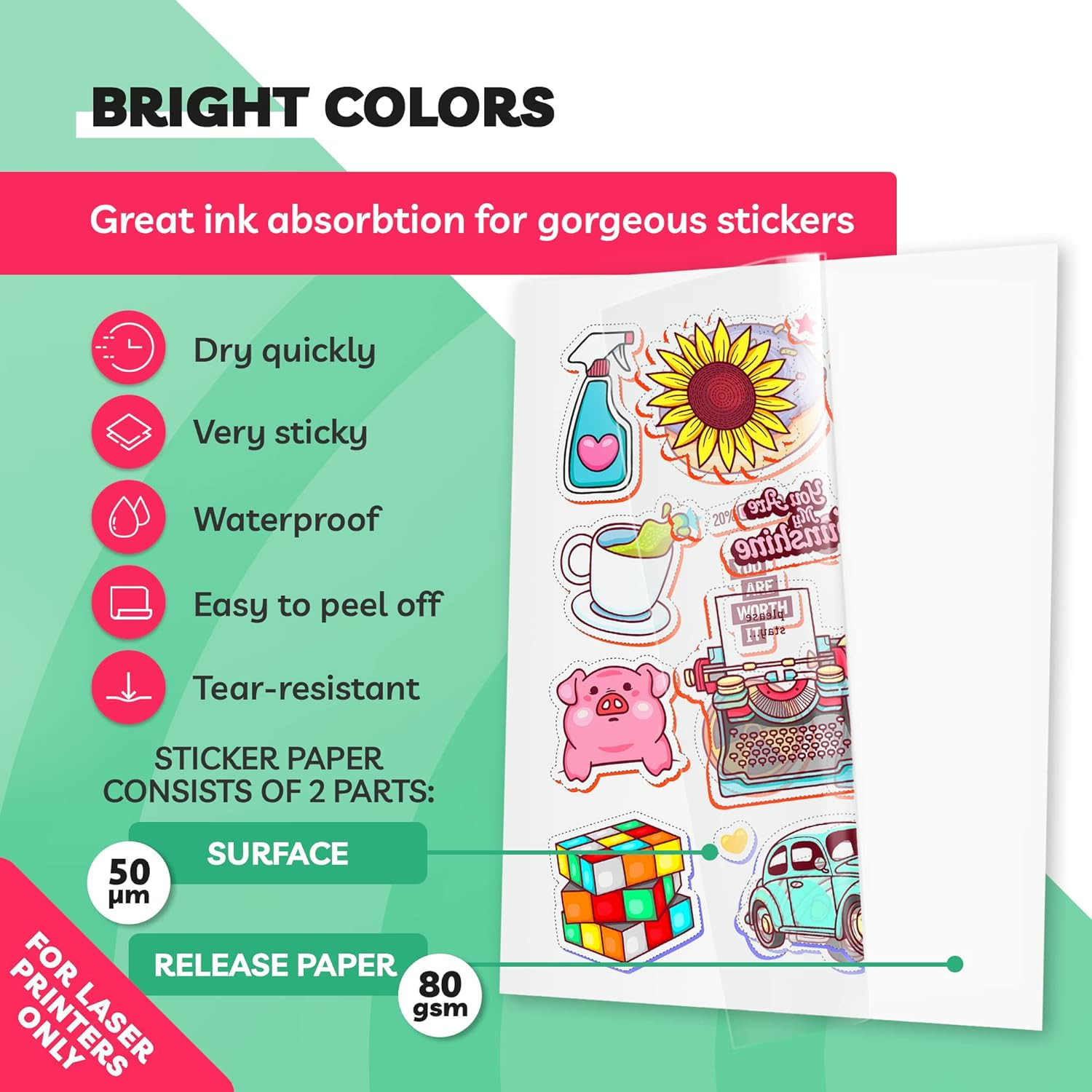 Clear Sticker Paper for Laser Printer – , 8.5 X 11″ Letter Size, Glossy Vinyl