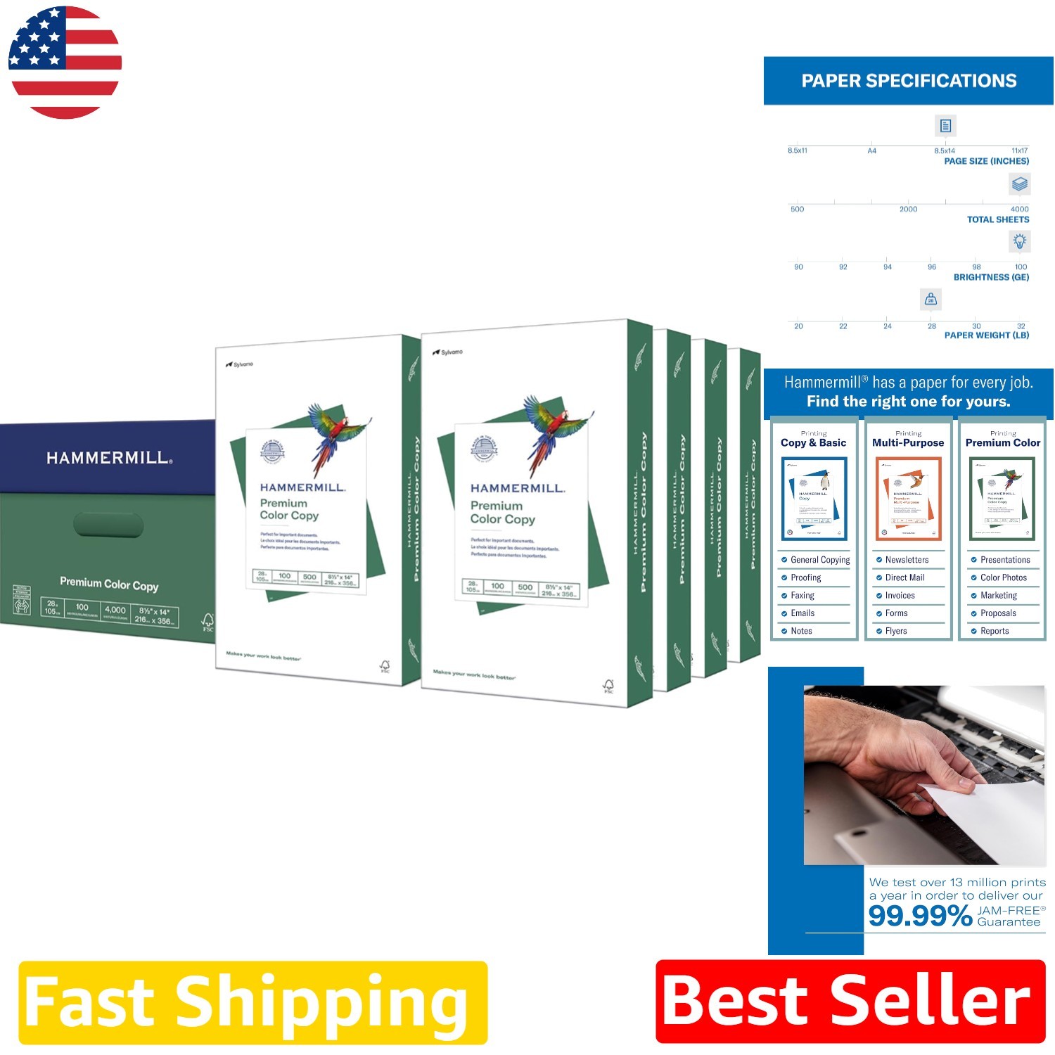 Sustainably Made USA 28lb Color Copy Paper Legal 8.5×14 4000 Sheets